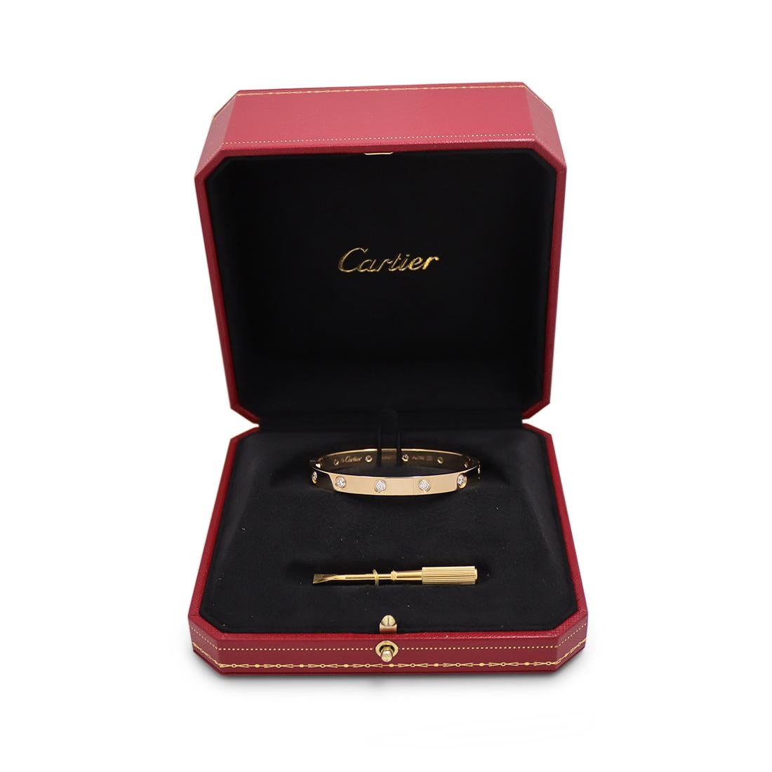 Cartier 'Love' Yellow Gold 10-Diamond Bracelet In Excellent Condition In New York, NY