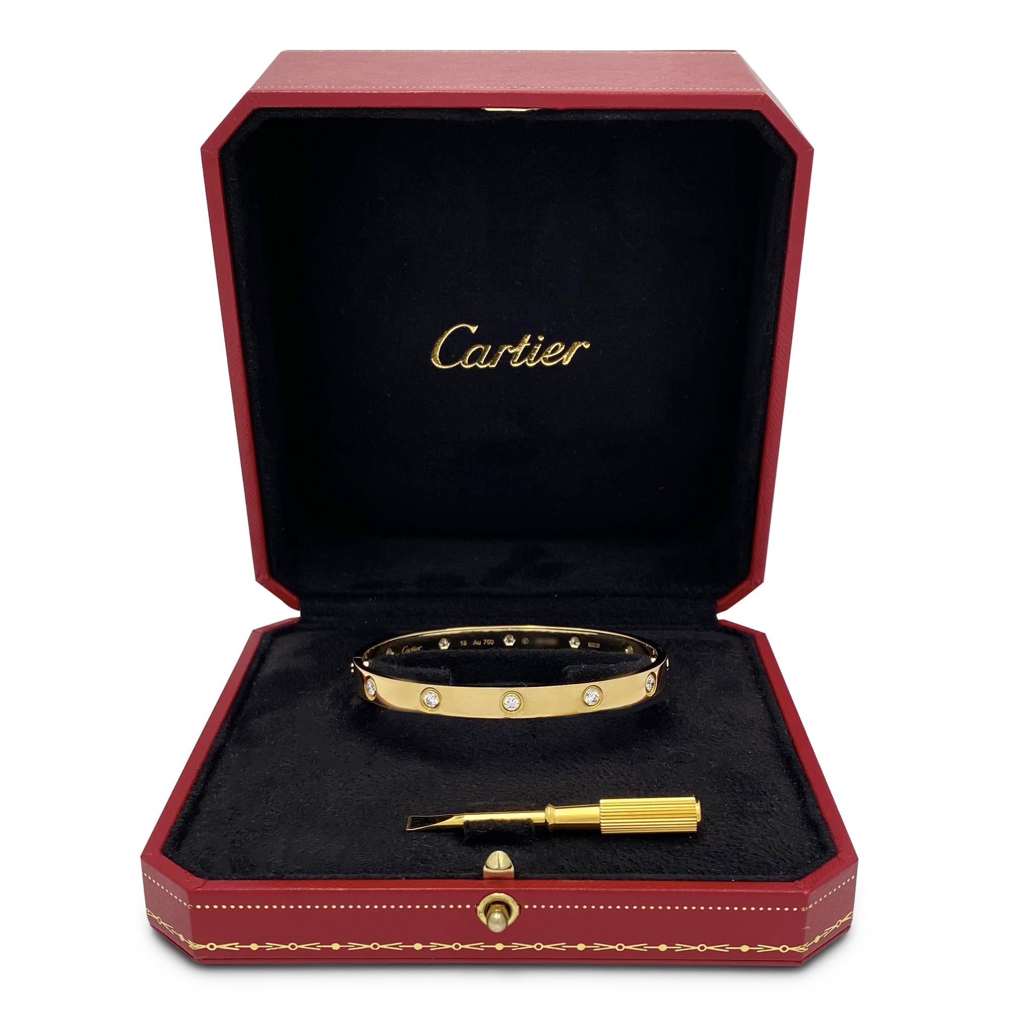 Cartier 'Love' Yellow Gold 10-Diamond Bracelet In Excellent Condition In New York, NY