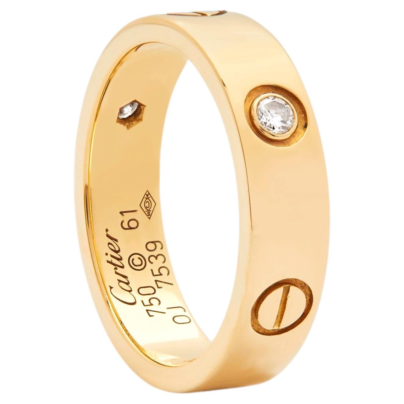 Cartier Love Gelbgold 3 Diamanten Love Ring 61 im Angebot