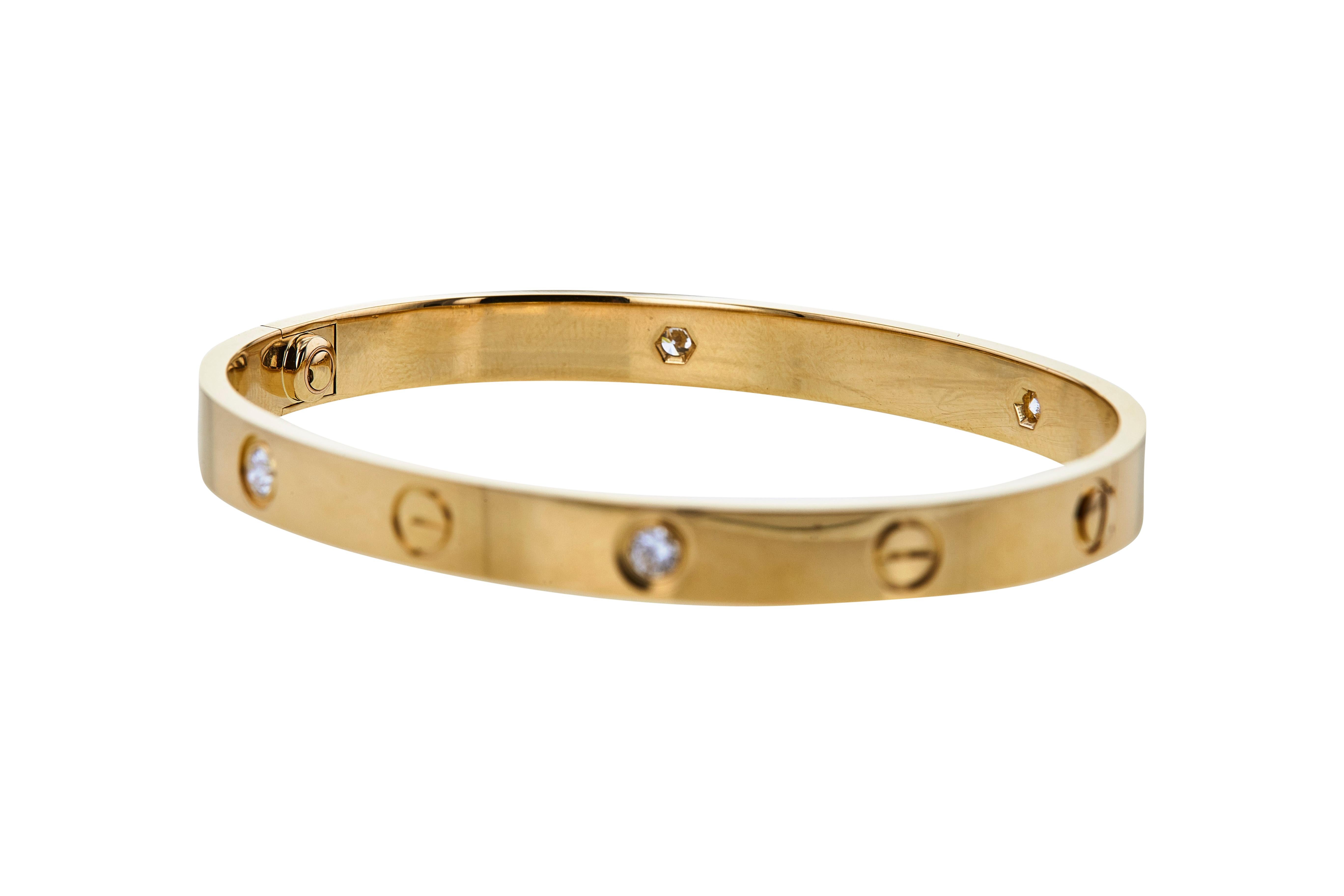 Contemporary Cartier 'Love' Yellow Gold 4-Diamond Bracelet