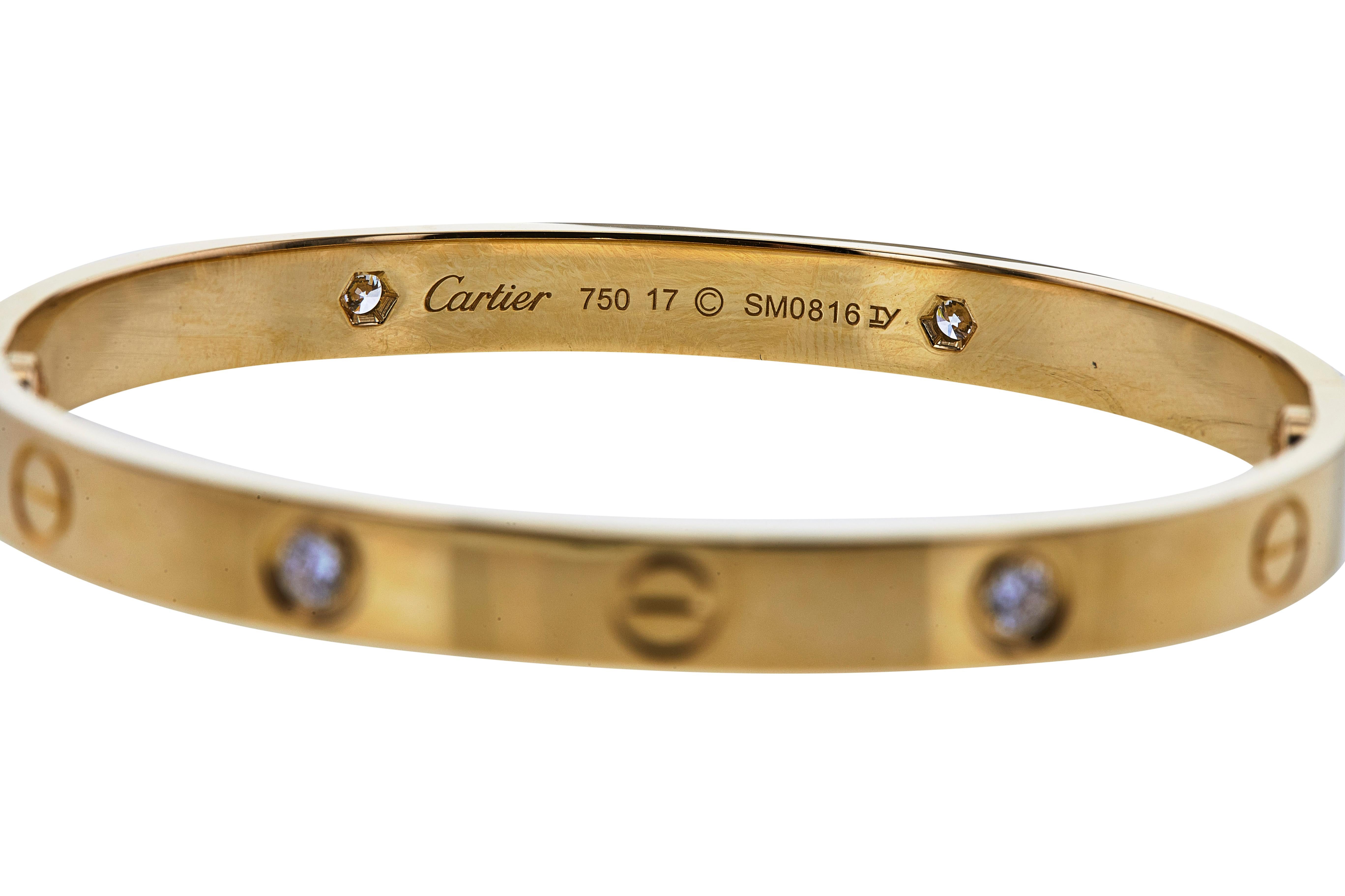 Round Cut Cartier 'Love' Yellow Gold 4-Diamond Bracelet