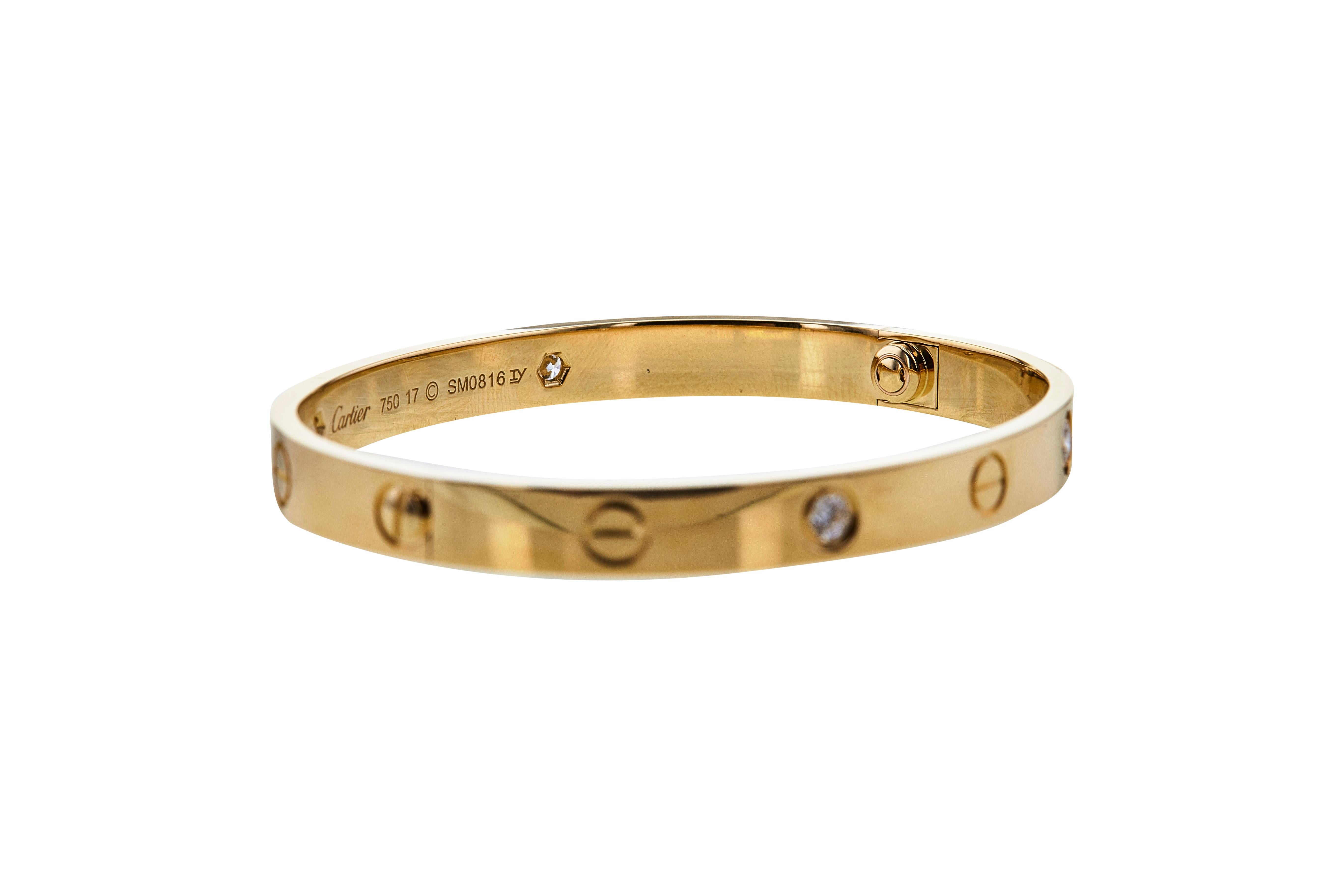 Cartier 'Love' Yellow Gold 4-Diamond Bracelet In Good Condition In New York, NY
