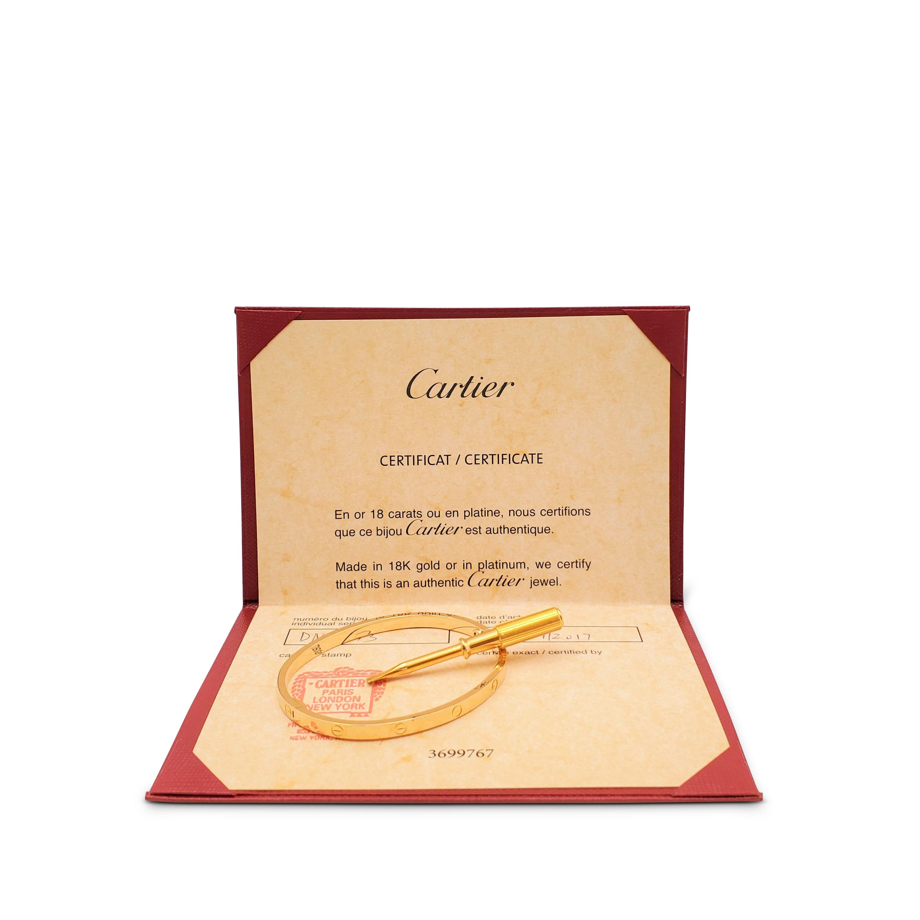 Women's or Men's Cartier 'Love' Yellow Gold Bracelet, SM