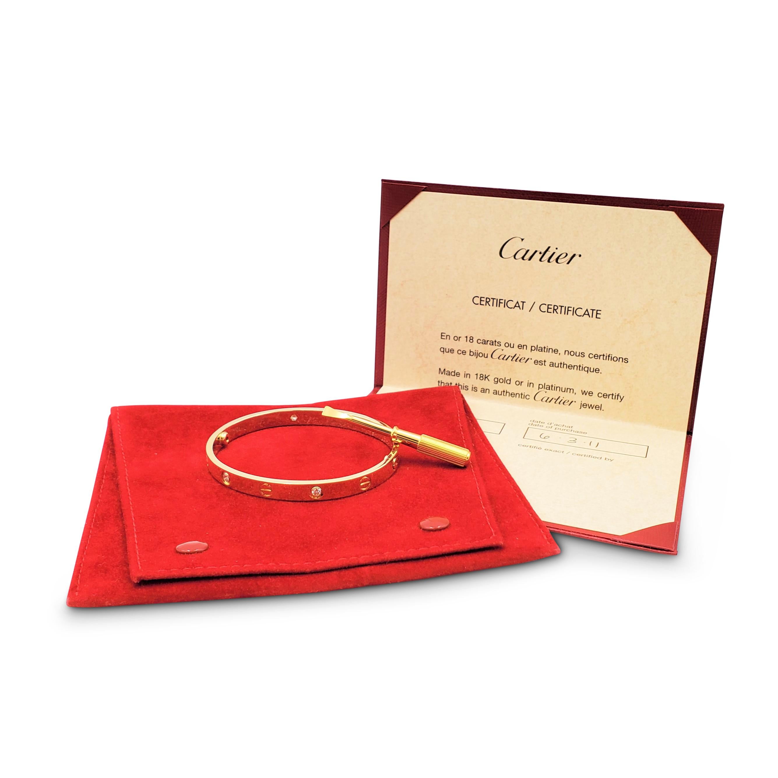 Cartier 'Love' Yellow Gold Four-Diamond Bangle In Excellent Condition In New York, NY