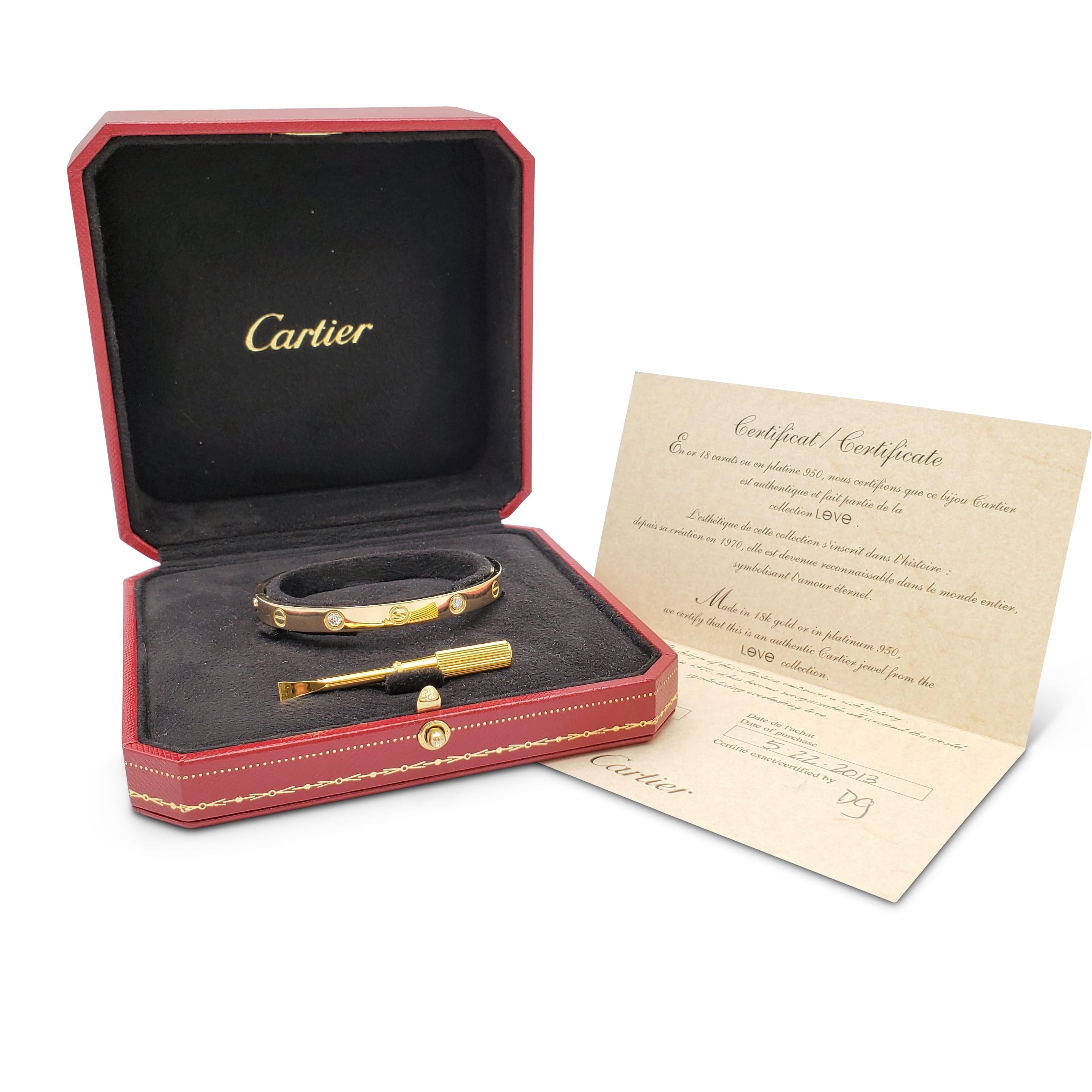 Round Cut Cartier 'Love' Yellow Gold Four-Diamond Bracelet