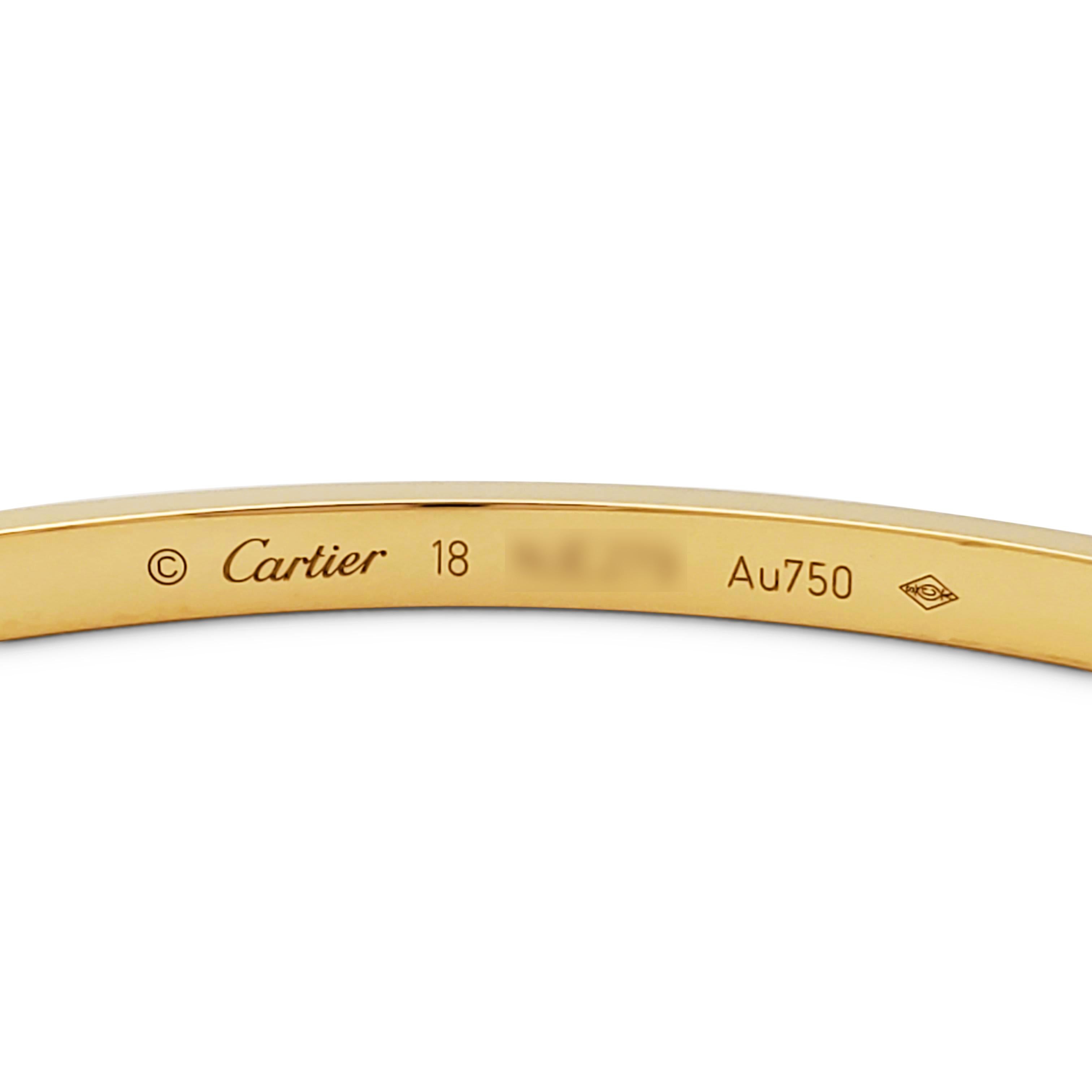 Round Cut Cartier 'Love' Yellow Gold Paved Diamond Bracelet, Small Model