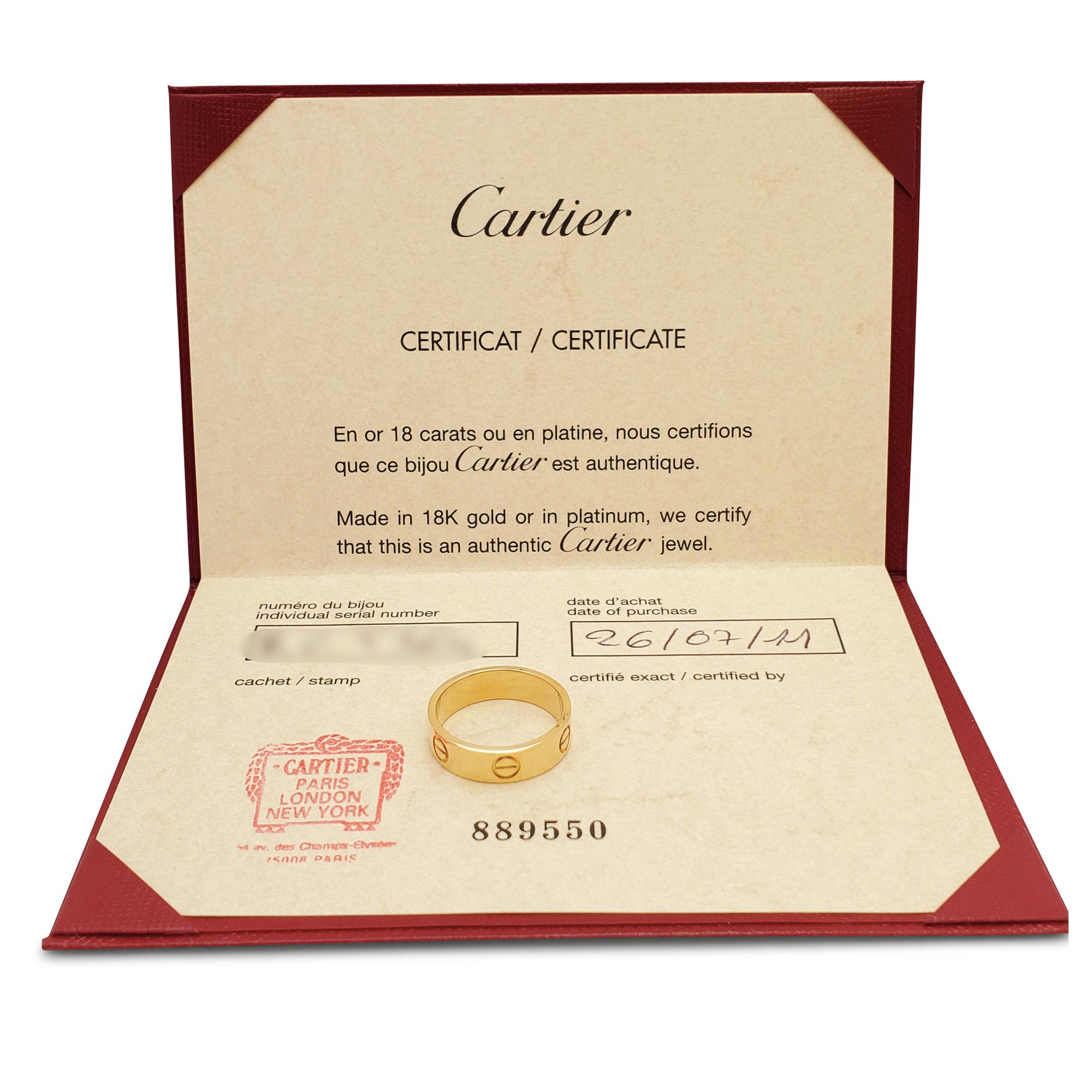 Women's or Men's Cartier Love Yellow Gold Ring