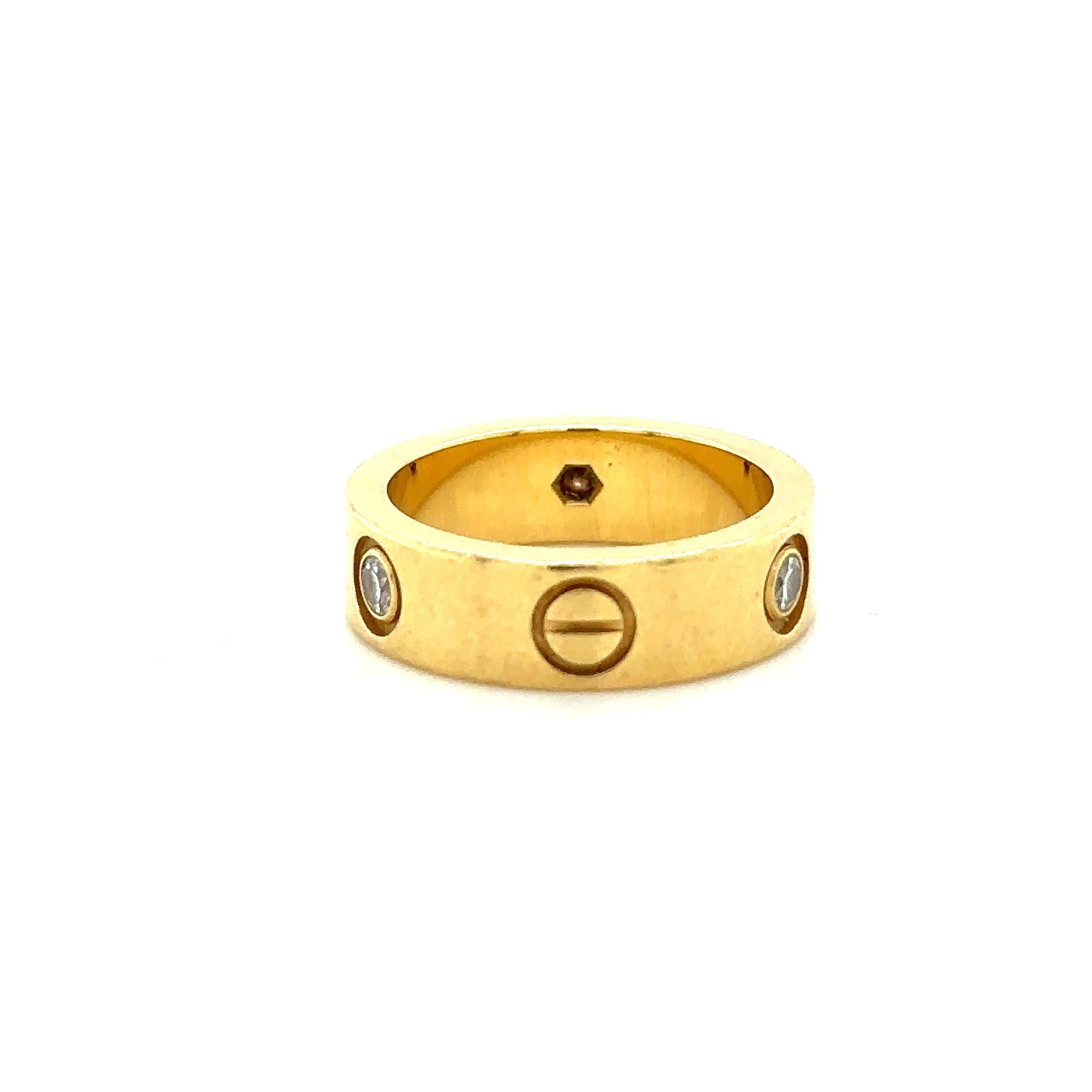 Cartier Love Yellow Gold Ring with 3 Diamonds In Excellent Condition In SYDNEY, NSW