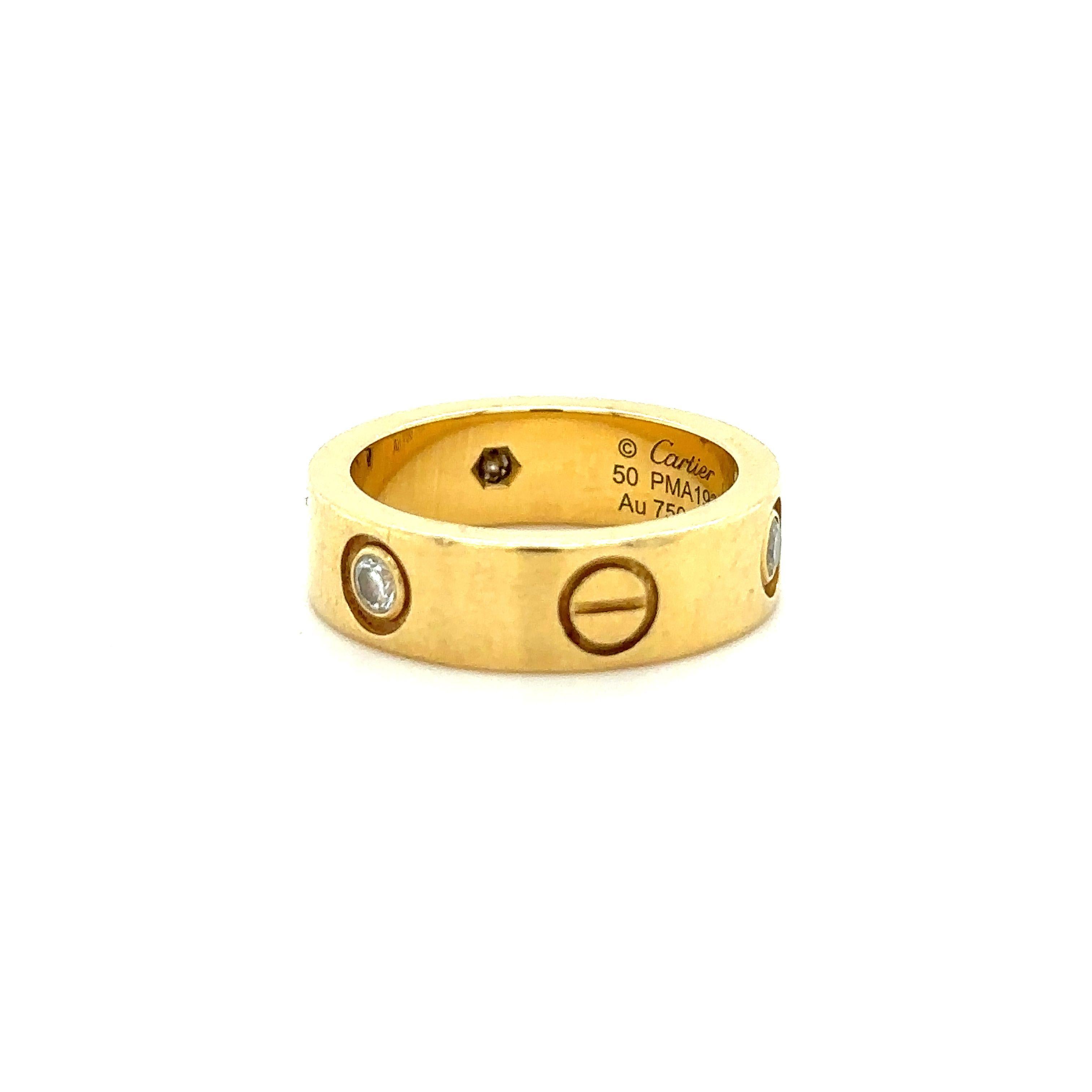Women's Cartier Love Yellow Gold Ring with 3 Diamonds