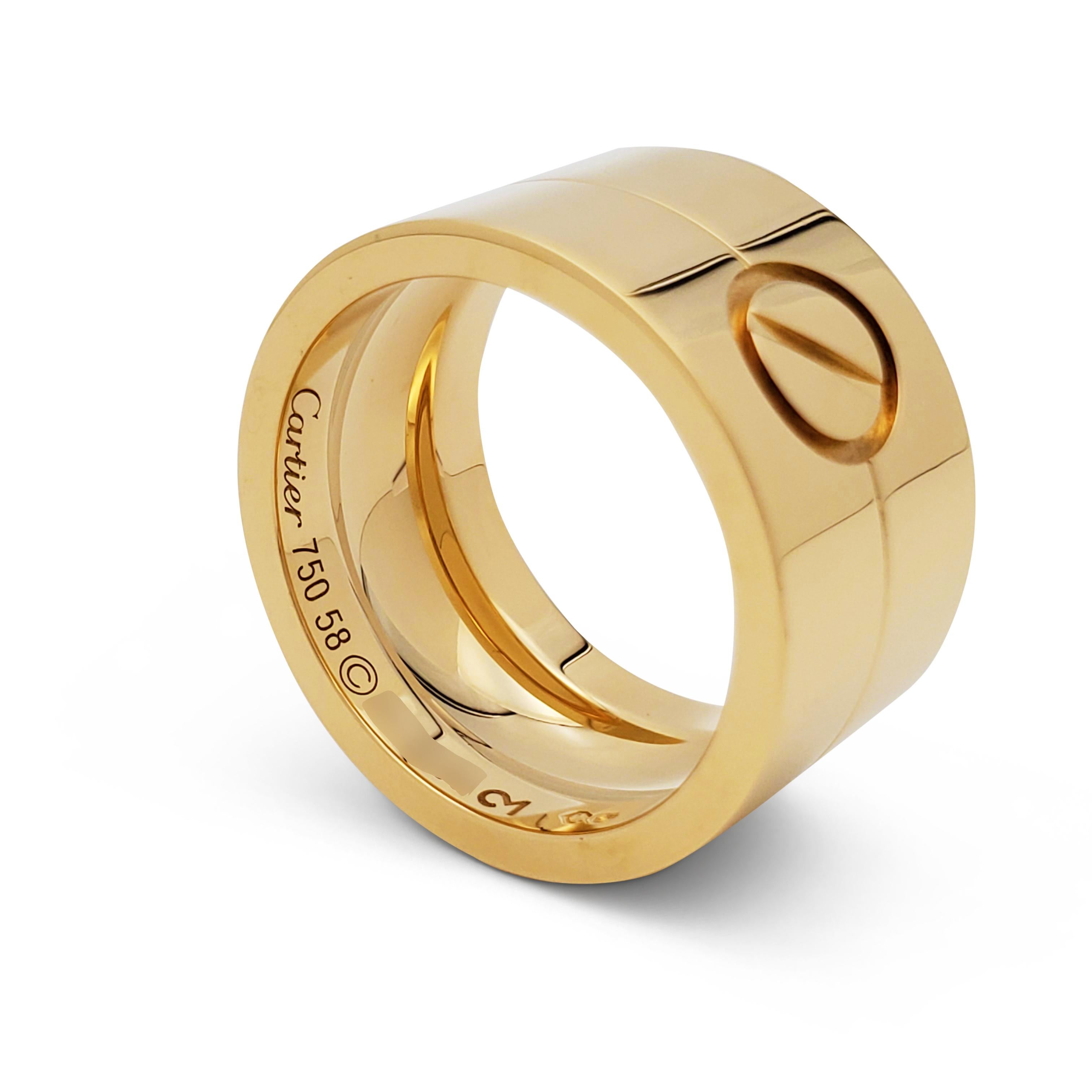Women's or Men's Cartier Love Yellow Gold Wide Band Ring