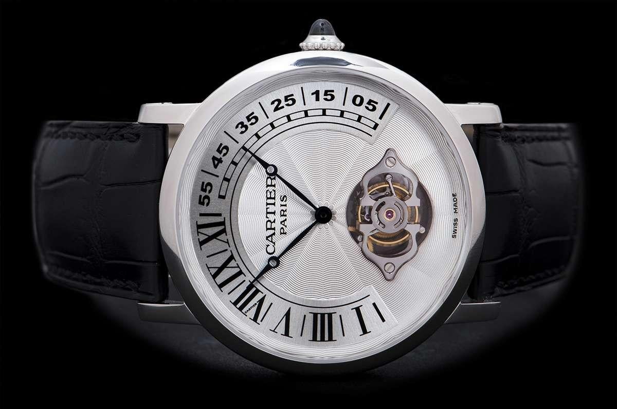 A Limited Edition Platinum Rotonde Tourbillon Retrograde 42mm Gents Wristwatch W1551951, silver guilloche dial with roman numerals and a secret signature at 
