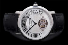 Cartier Ltd Edition Platinum Rotonde Tourbillon Retrograde Guilloche Dial Watch