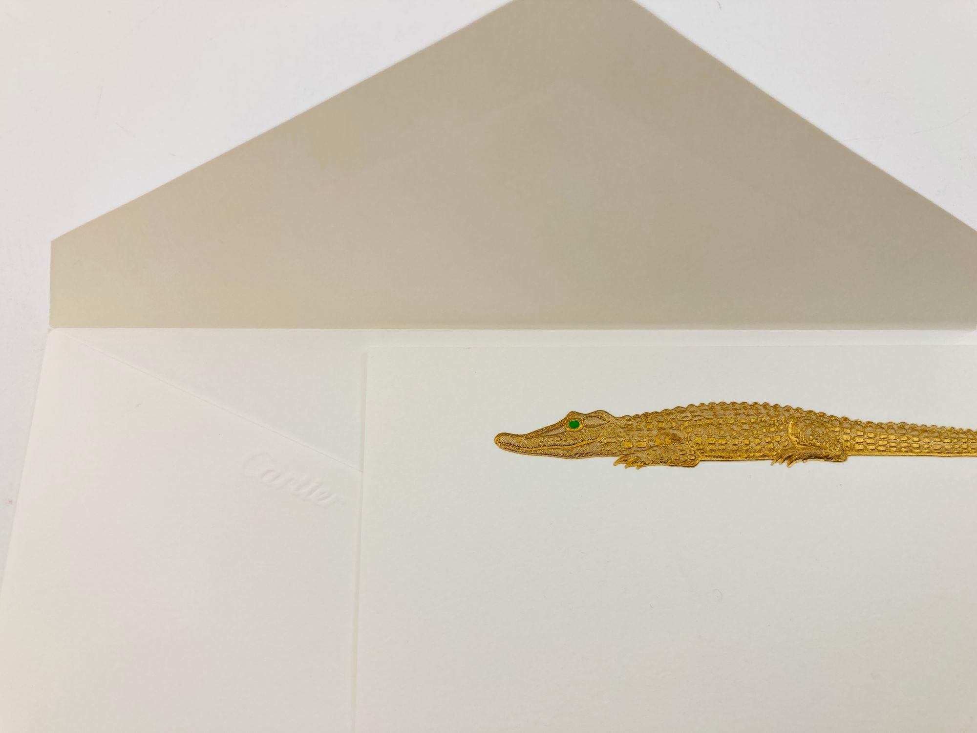 Cartier Luxus Iconic Krokodil Gold Design Karte und Umschlag Schreibtisch Schreibwaren (Französisch) im Angebot