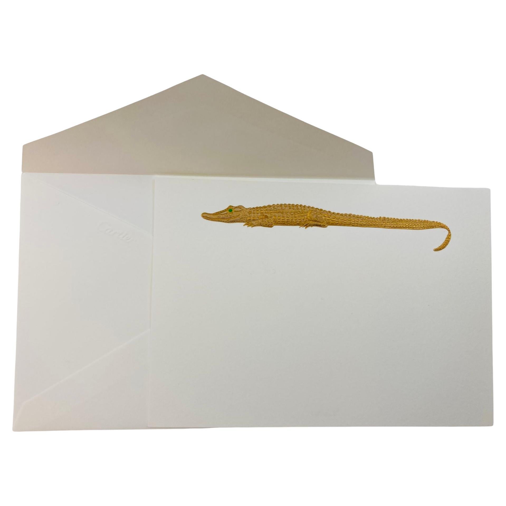 Cartier Luxury Iconic Crocodile Gold Design Card and Envelope Desk Stationery