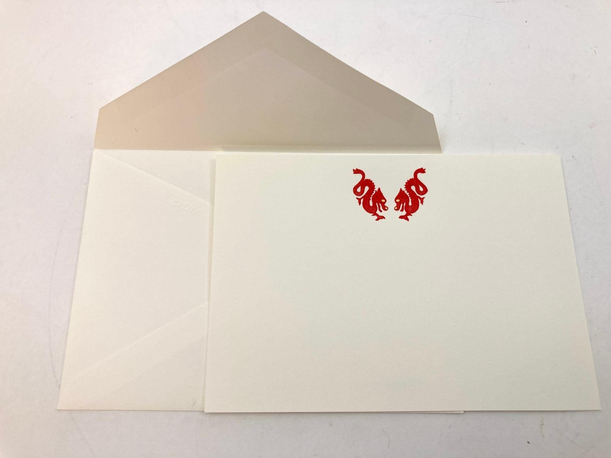 Cartier Luxury Red Chinese Dragons Design Karte und Umschlag Schreibtisch Briefpapier im Zustand „Gut“ im Angebot in North Hollywood, CA