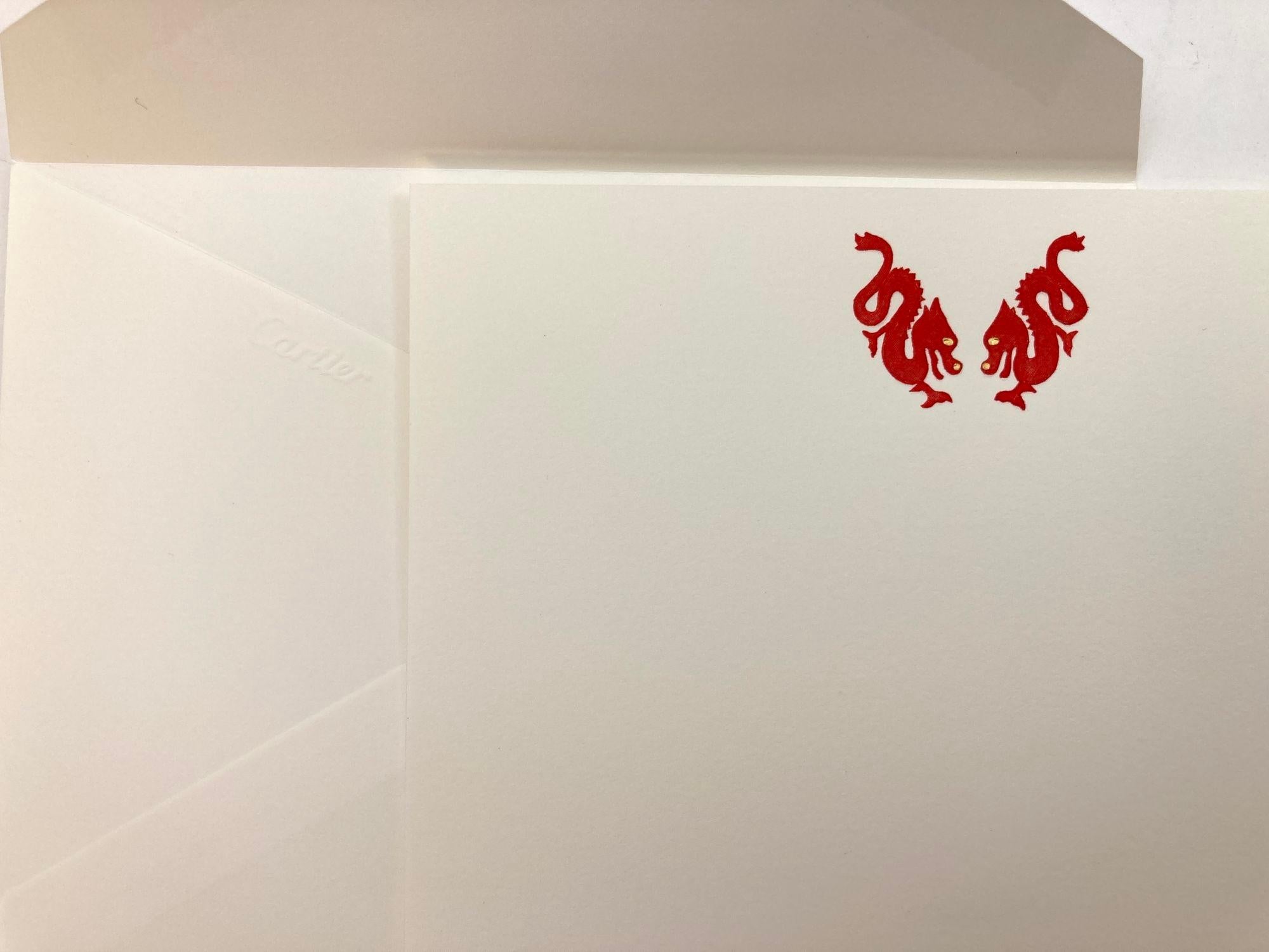 Cartier Luxury Red Chinese Dragons Design Karte und Umschlag Schreibtisch Briefpapier (20. Jahrhundert) im Angebot