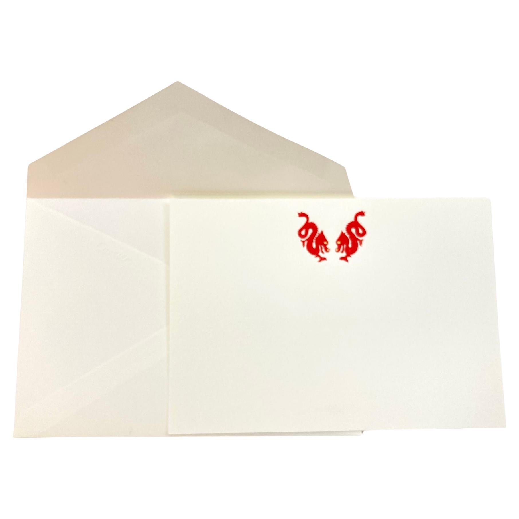 Cartier Luxury Red Chinese Dragons Design Karte und Umschlag Schreibtisch Briefpapier