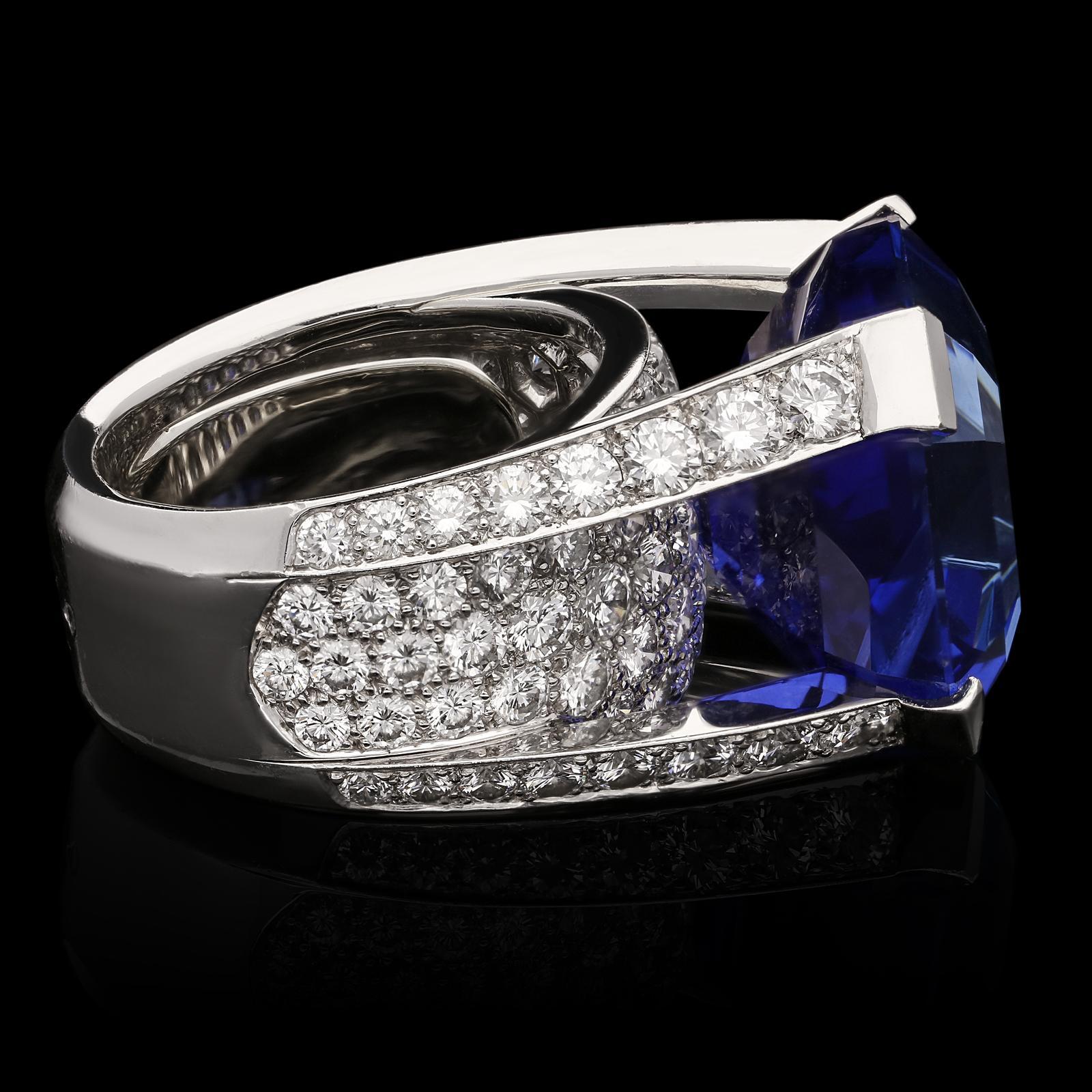 Emerald Cut Cartier Magnificent 27carat Sapphire and Diamond Ring