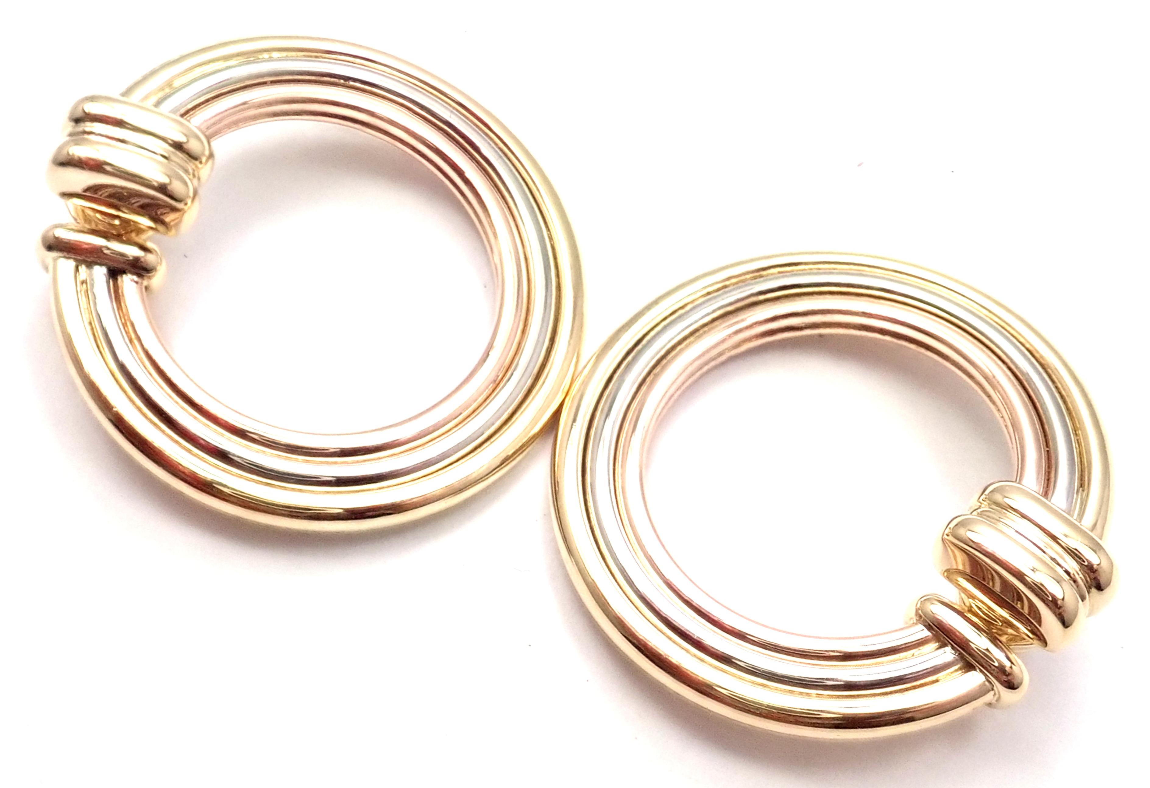 Cartier Magnolia Tri-Color Gold Hoop Earrings For Sale 3