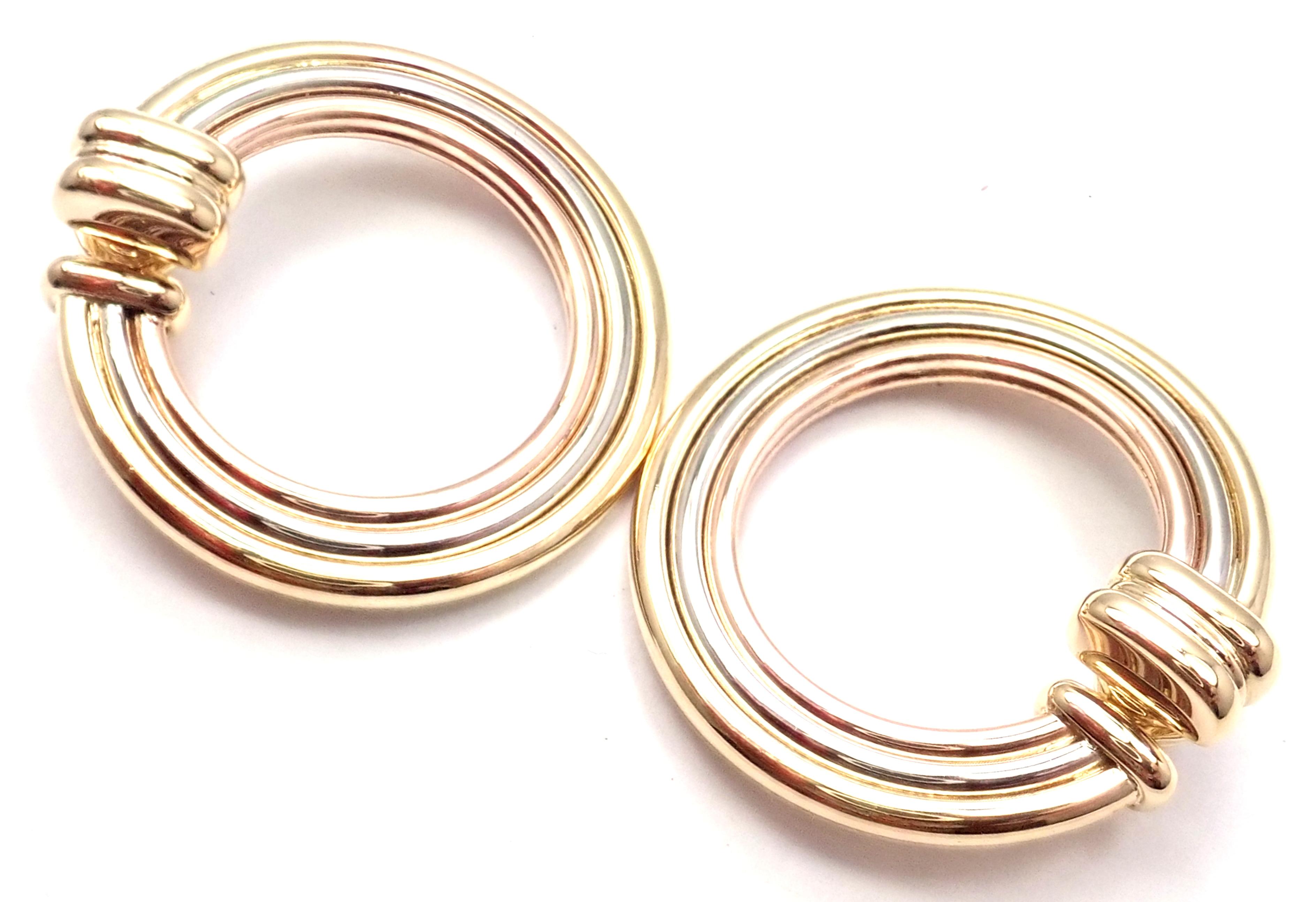 Cartier Magnolia Tri-Color Gold Hoop Earrings For Sale 4