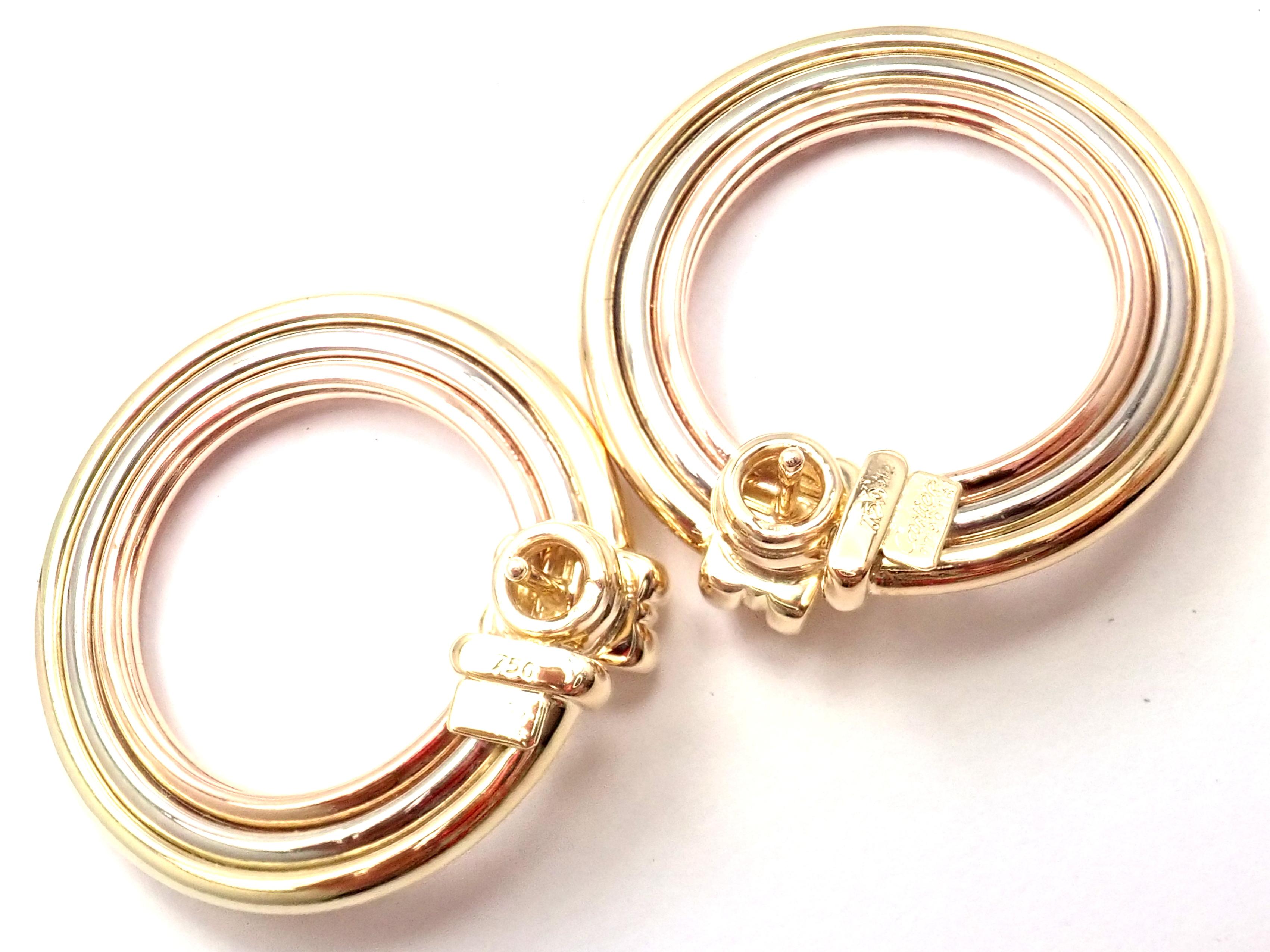 Cartier Magnolia Tri-Color Gold Hoop Earrings For Sale 1