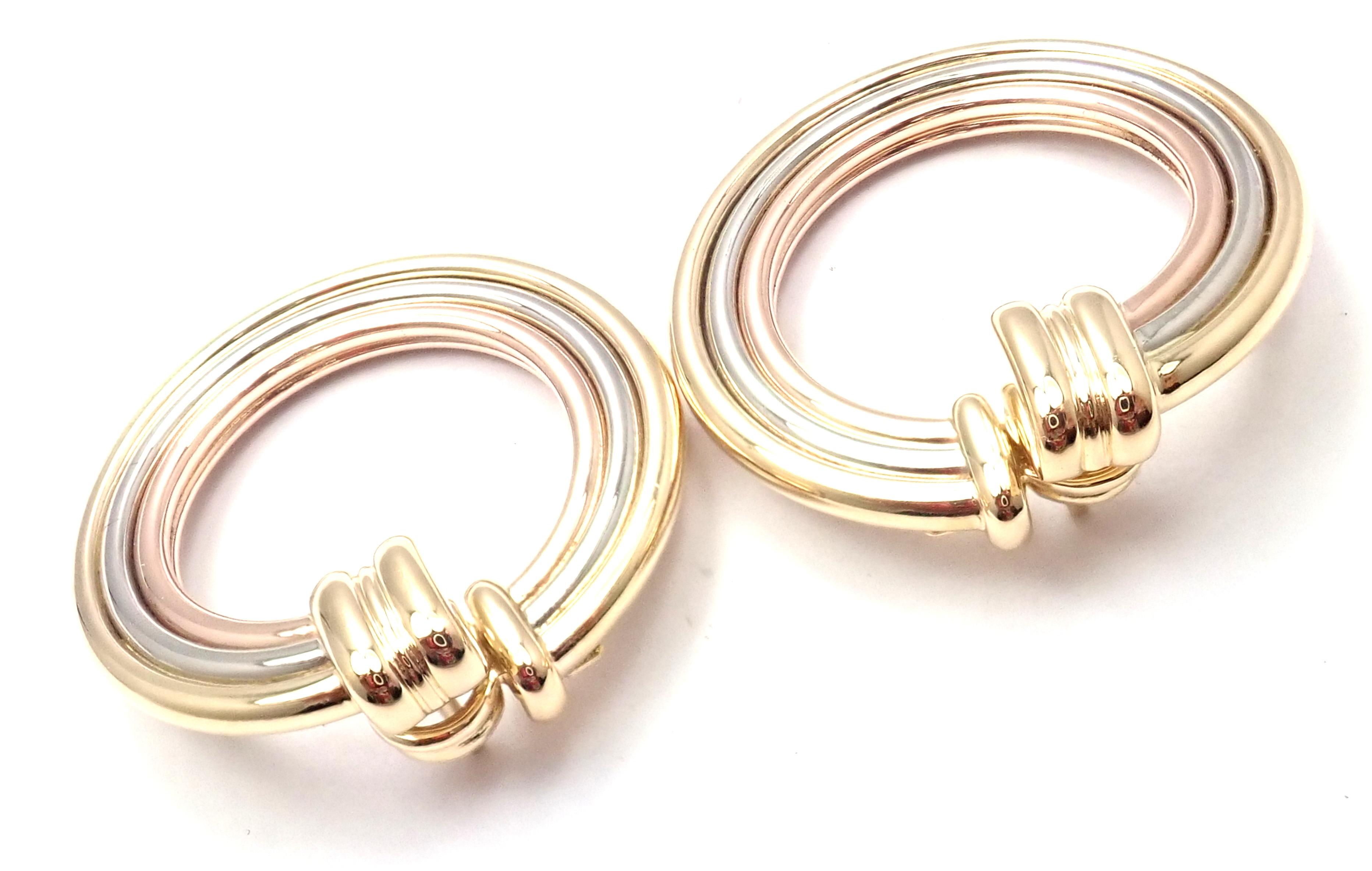 Cartier Magnolia Tri-Color Gold Hoop Earrings For Sale 3