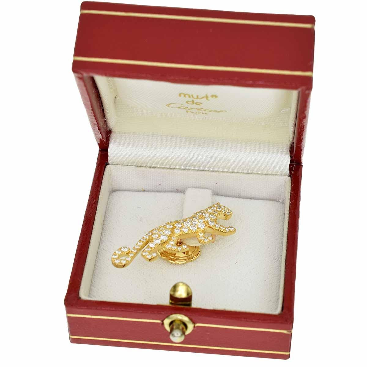 Women's or Men's Cartier Mahango 18 Karat Yellow Gold Panthere Diamond Pin Brooch