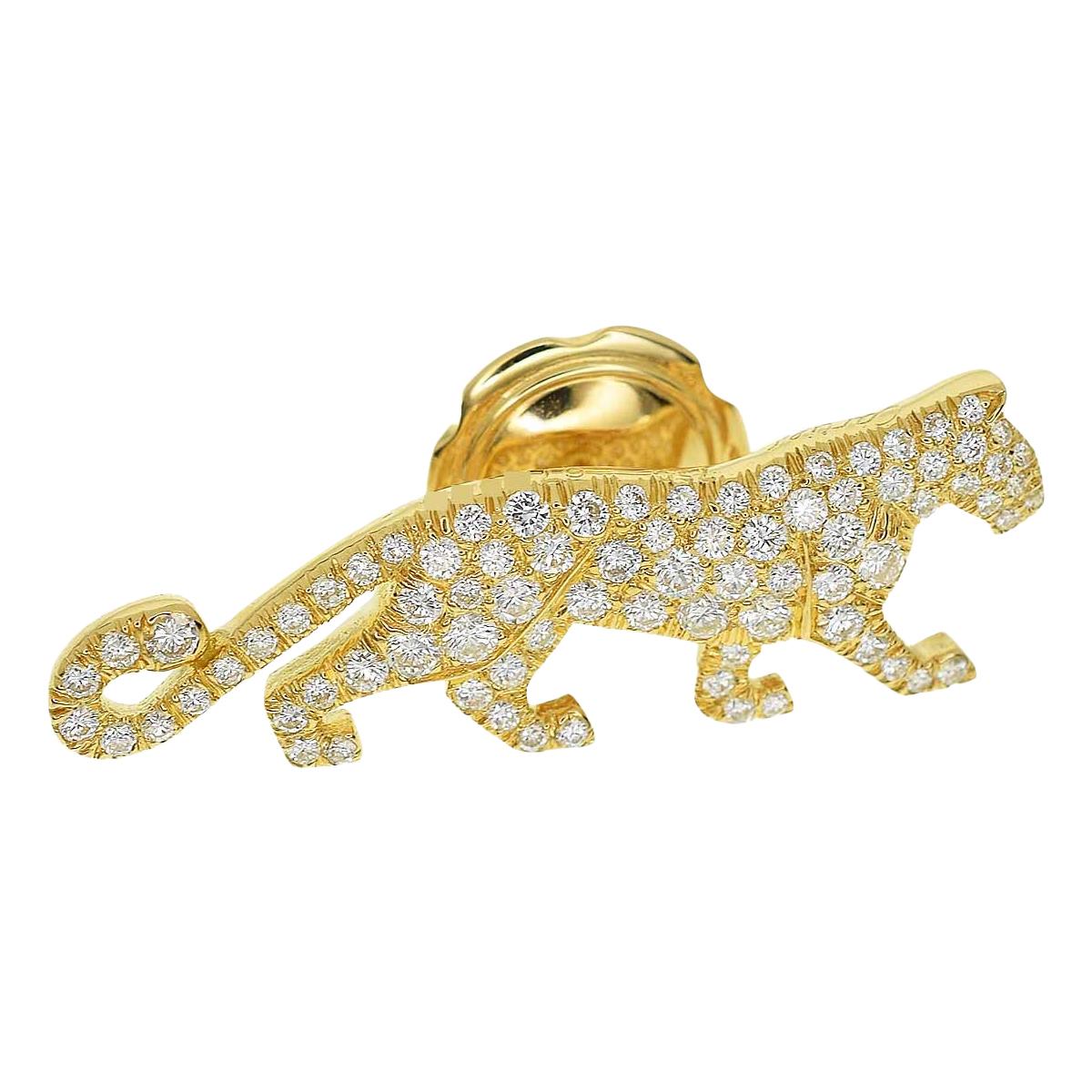 Cartier Mahango 18 Karat Yellow Gold Panthere Diamond Pin Brooch