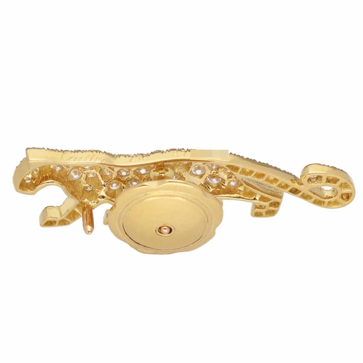 Round Cut Cartier Mahango Panthere Diamond Pin Brooch 18K Yellow Gold For Sale