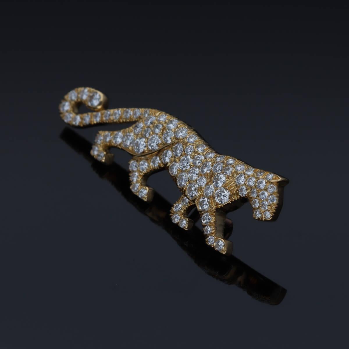 Cartier Mahango Panthere Diamond Pin Brooch 18K Yellow Gold For Sale 4