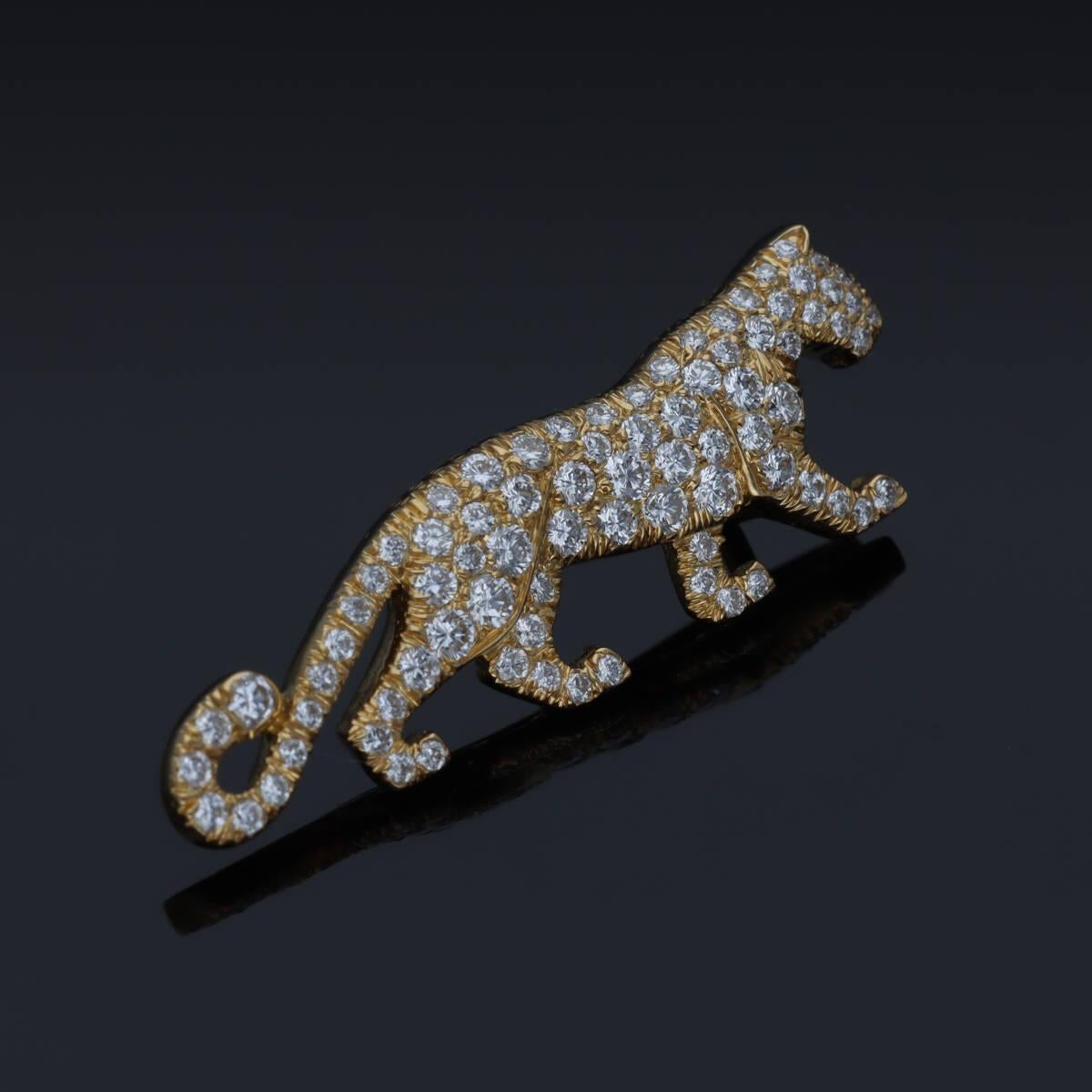 Cartier Mahango Panthere Diamond Pin Brooch 18K Yellow Gold For Sale 7