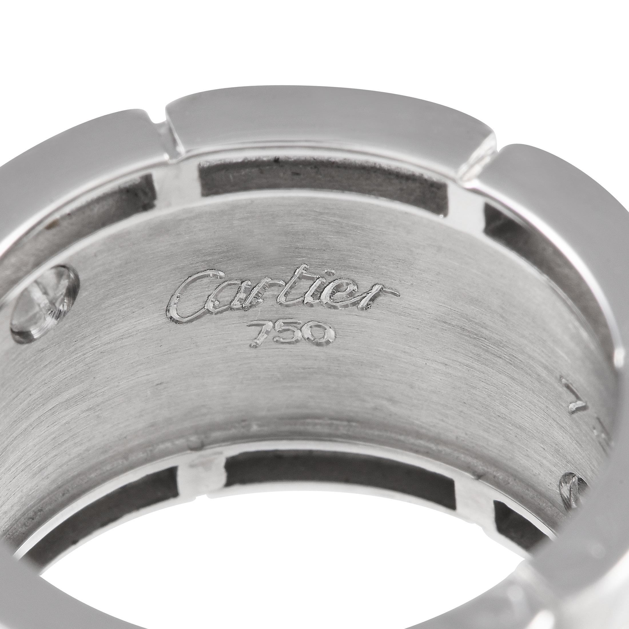 Round Cut Cartier Mahango Panthre 18K White Gold Diamond Wide Band Ring