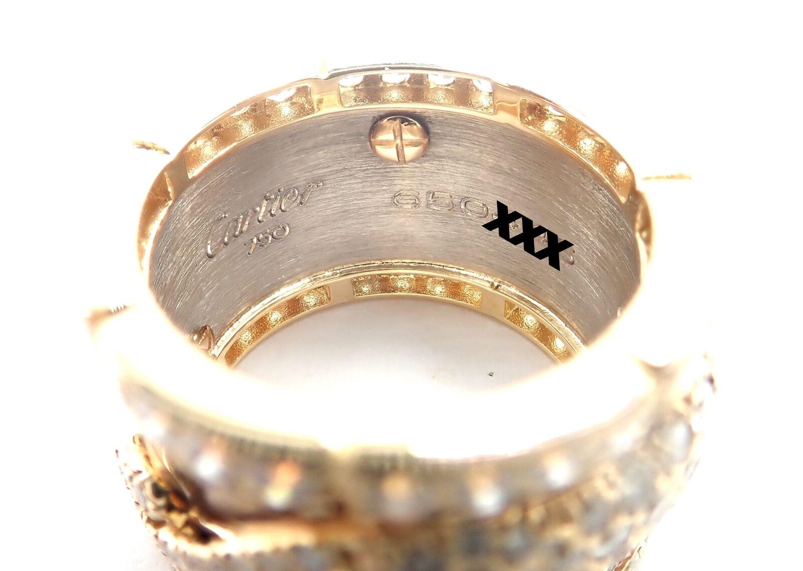 Cartier Mahango Walking Panthere Panther Diamond White & Yellow Gold Band Ring For Sale 7