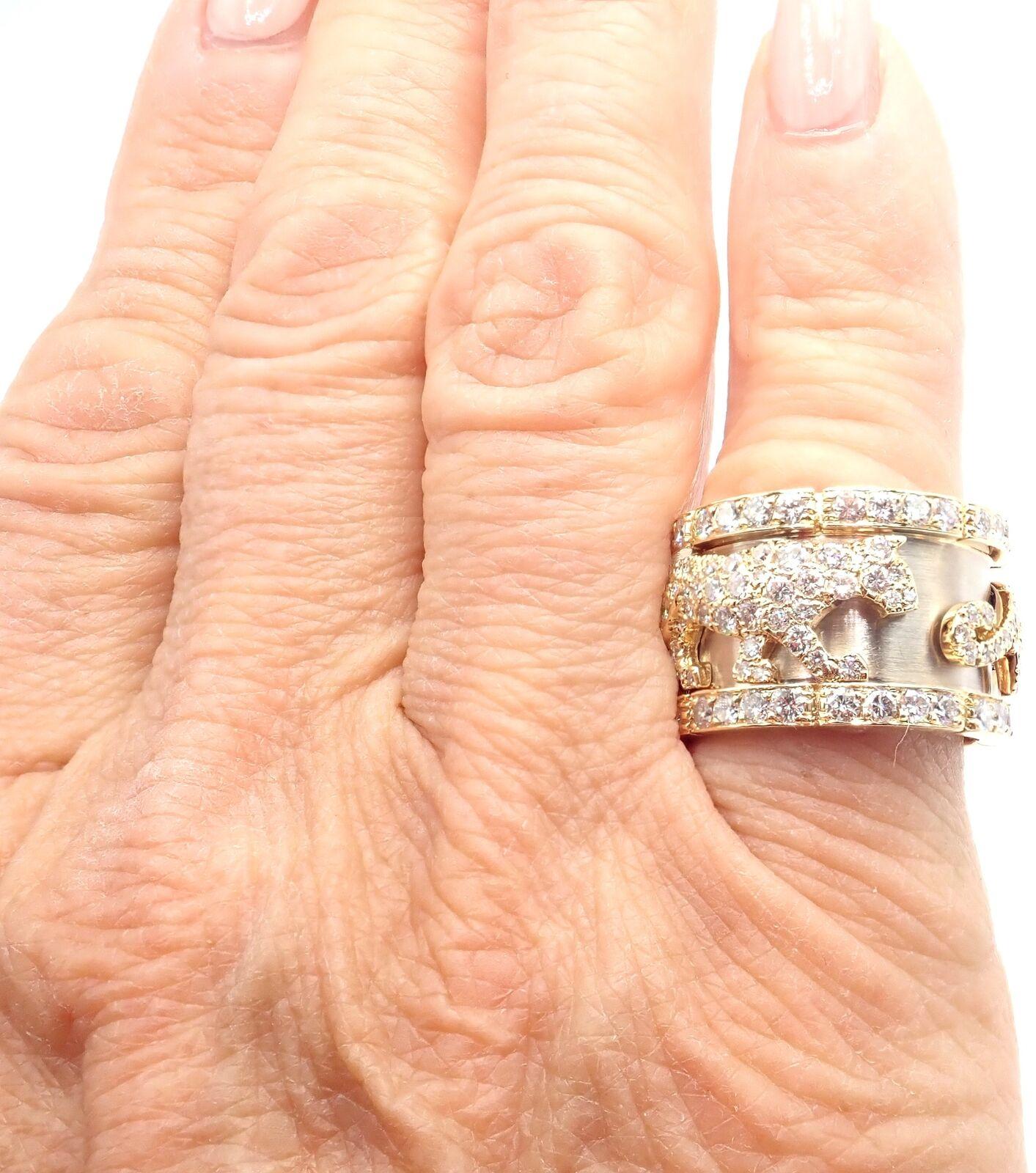 Cartier Mahango Walking Panthere Panther Diamond White & Yellow Gold Band Ring For Sale 2