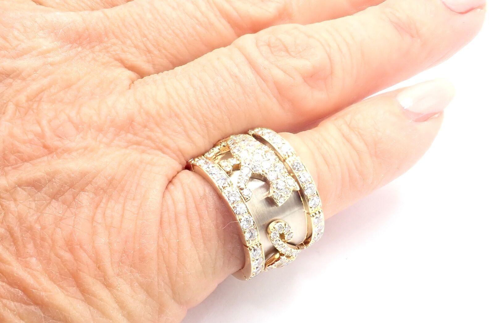 Cartier Mahango Walking Panthere Panther Diamond White & Yellow Gold Band Ring For Sale 3