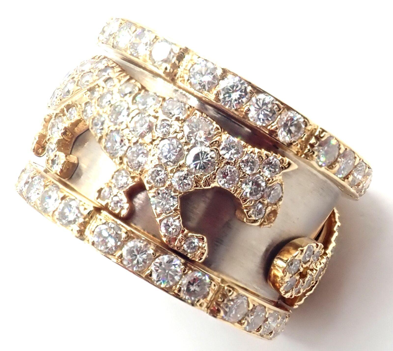 Cartier Mahango Walking Panthere Panther Diamond White & Yellow Gold Band Ring For Sale 4