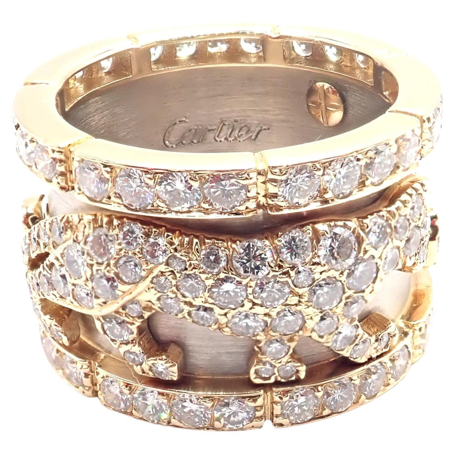 Cartier Mahango Walking Panthere Panther Diamond White & Yellow Gold Band Ring