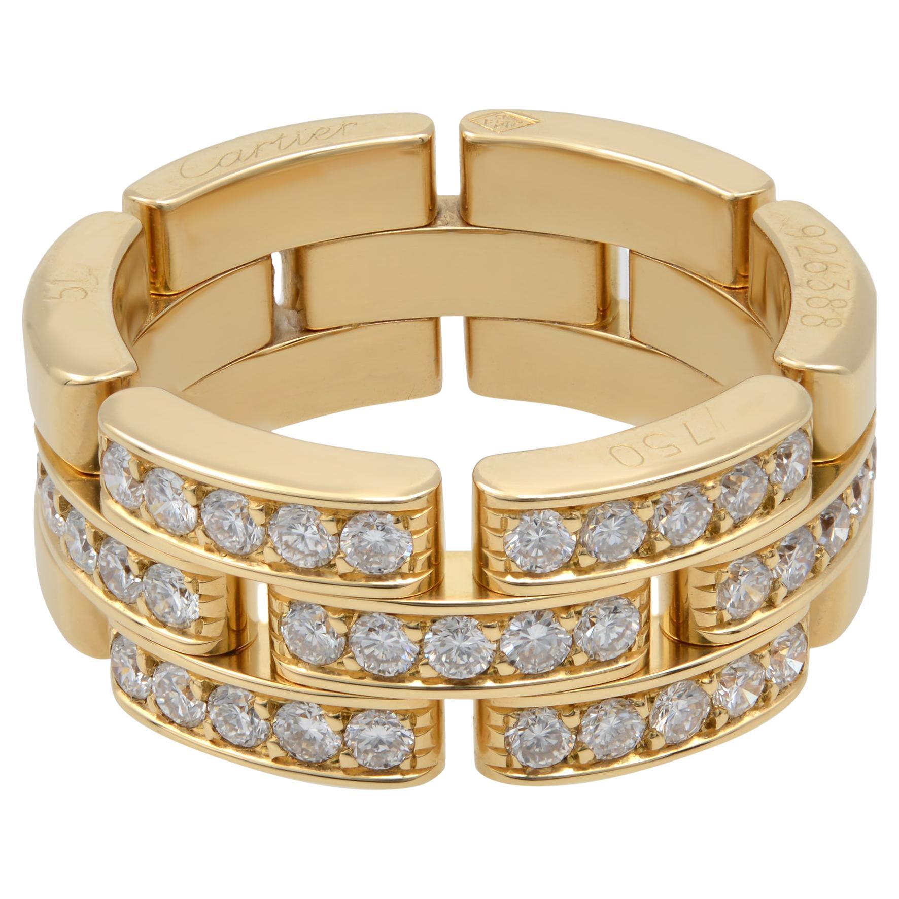 Cartier Maillon Panther 3 Row Half Diamond Ring 18k Yellow Gold 0.70cts For  Sale at 1stDibs