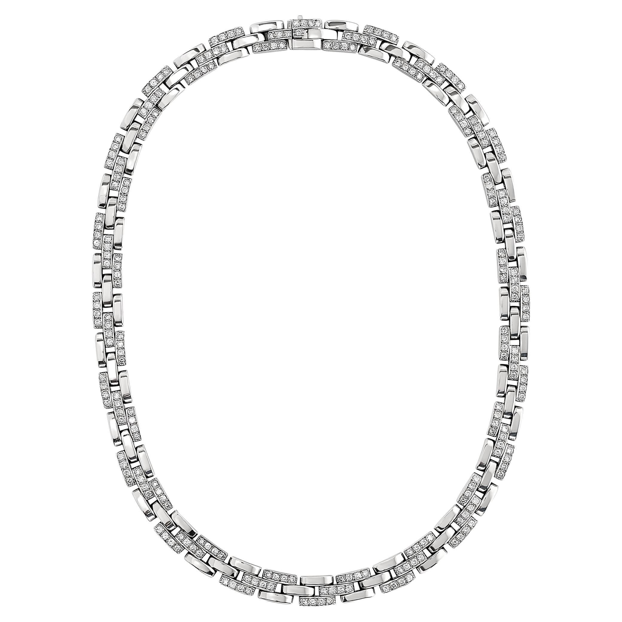 Cartier Maillon Panther Diamant-Halskette aus 18 Karat Weißgold mit 3 Reihen Diamanten