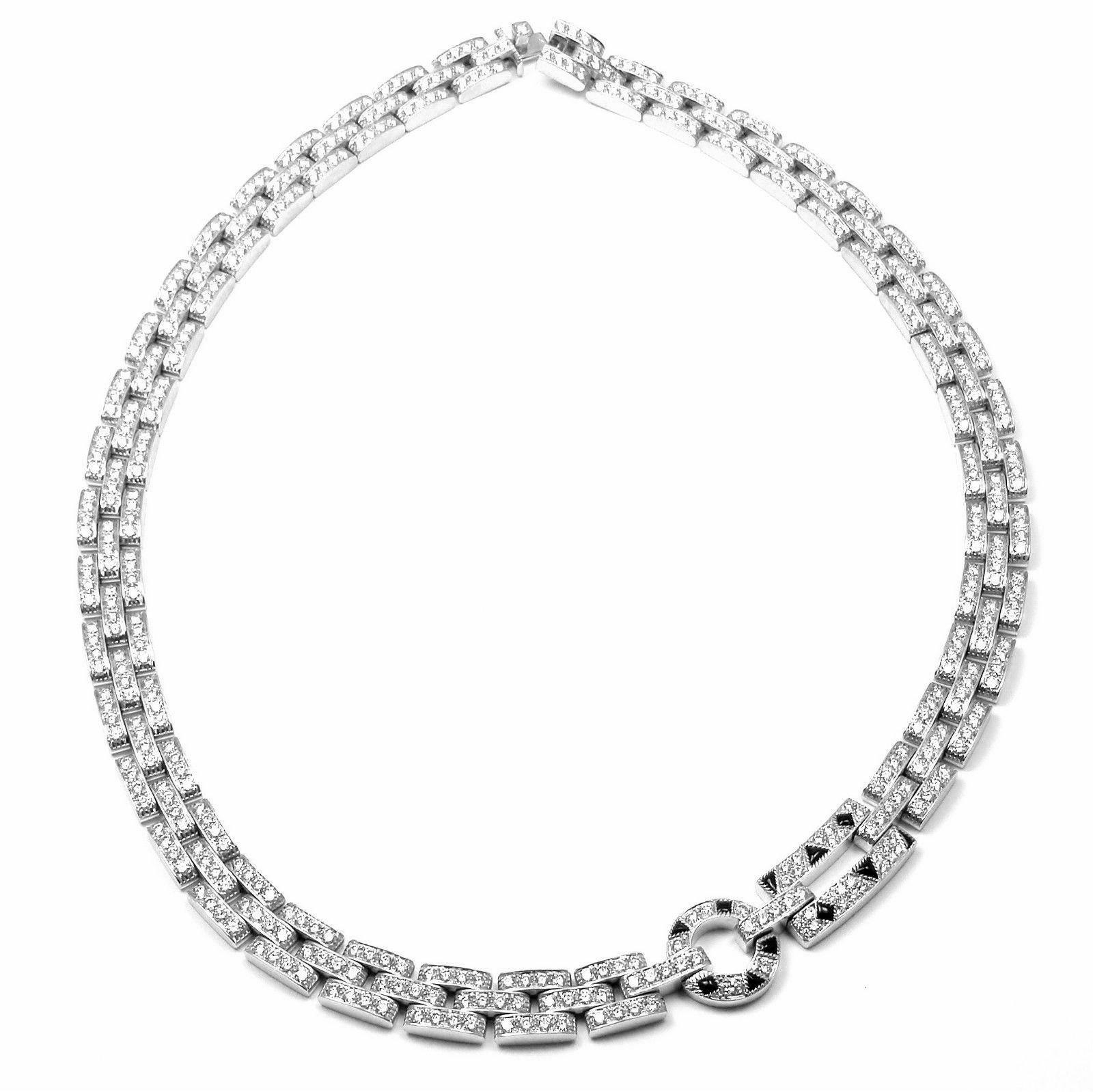 18k White Gold Diamond And Black Onyx Maillon Panthere Necklace by Cartier. 
This necklace comes with an original Cartier box and Cartier service paper from NYC store.
With 516 round brilliant cut diamonds VVS1 clarity, E color total weight