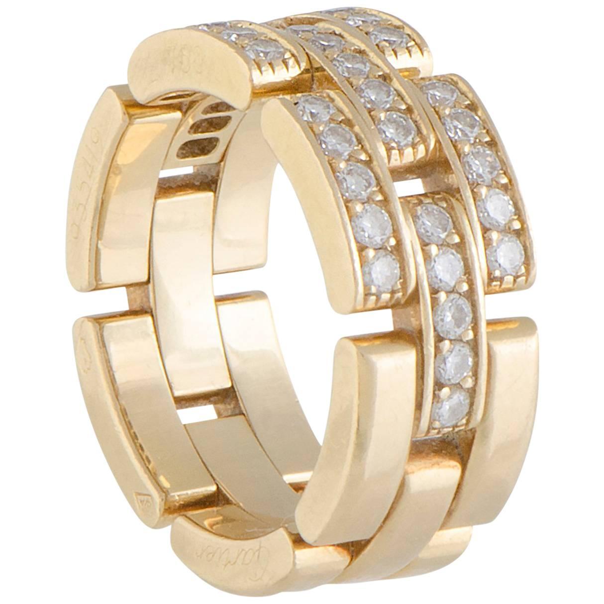 Cartier Maillon Panthere 18 Karat Yellow Gold Diamond Pave Band Ring