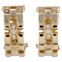 Cartier Maillon Panthere 18 Karat Yellow Gold Diamond Pave Hoop Clip-On Earrings