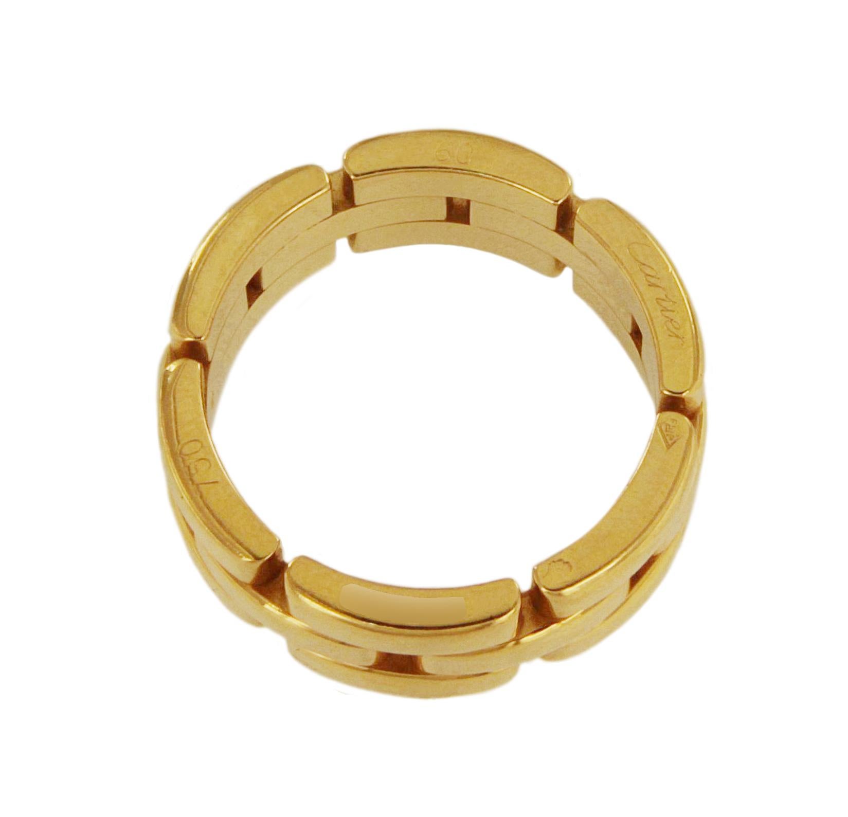 CARTIER MAILLON PANTHERE 18 KARAT YELLOW GOLD RING SIZE 60

Condition: Mint 
Material: 18k Yellow Gold
Ring Size: 60/9
Ring Width: 8mm
Ring Weight: 15gr
*Comes with Cartier Box.