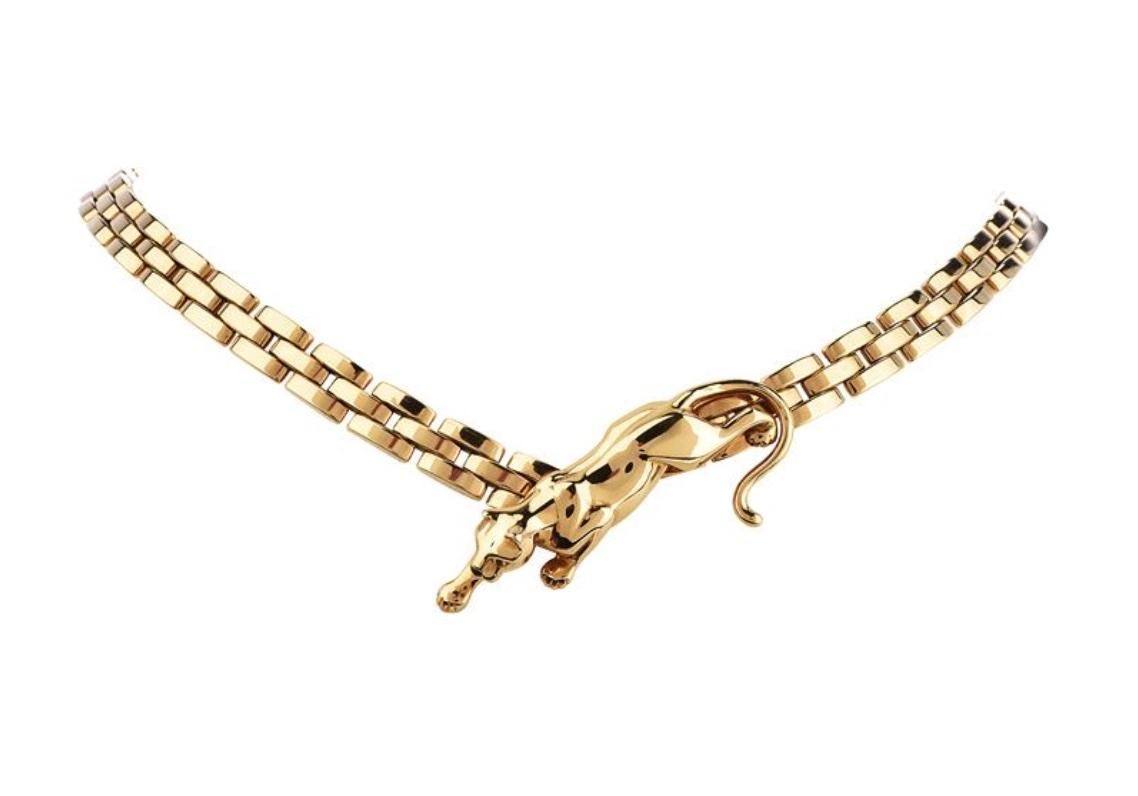 Women's or Men's Cartier Maillon Panthere 18K Gold 3 Row ' Panthere ' Link Necklace