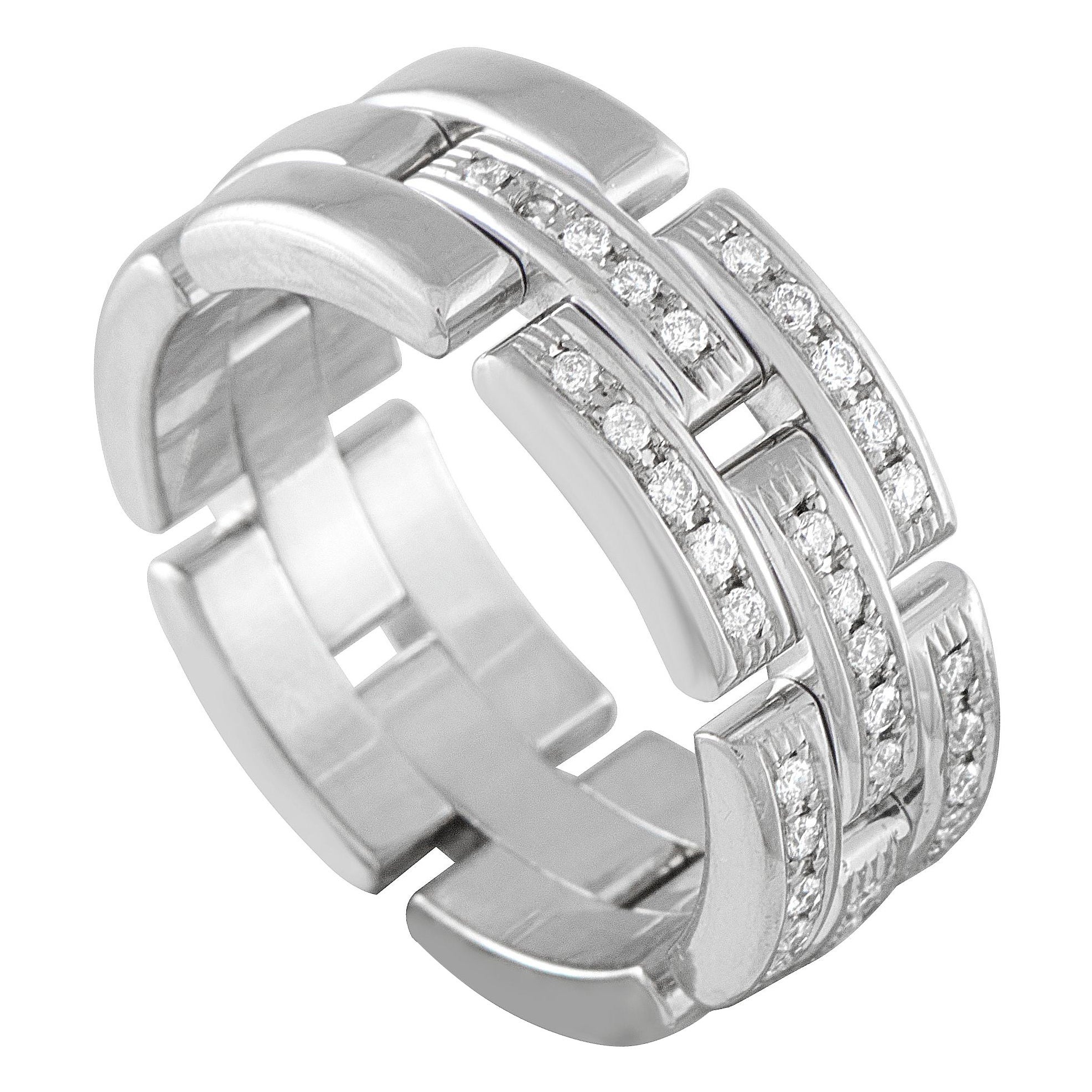 Cartier Maillon Panthere 18K Weißgold Diamant Halb-Pflaster dreifache Reihe Ring #5090 im Angebot