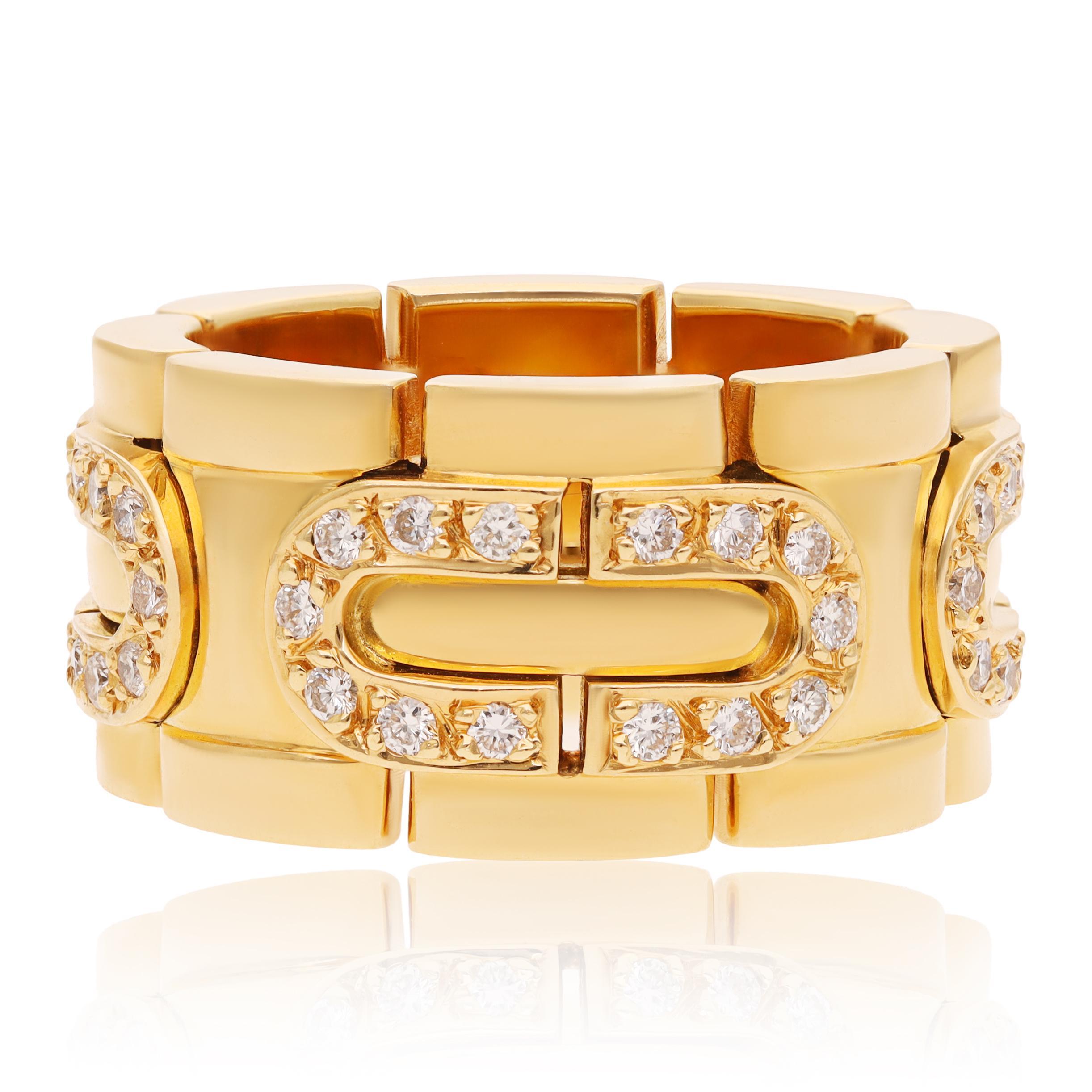 CARTIER Maillon Panthère 18K Yellow Gold Diamond Ring For Sale