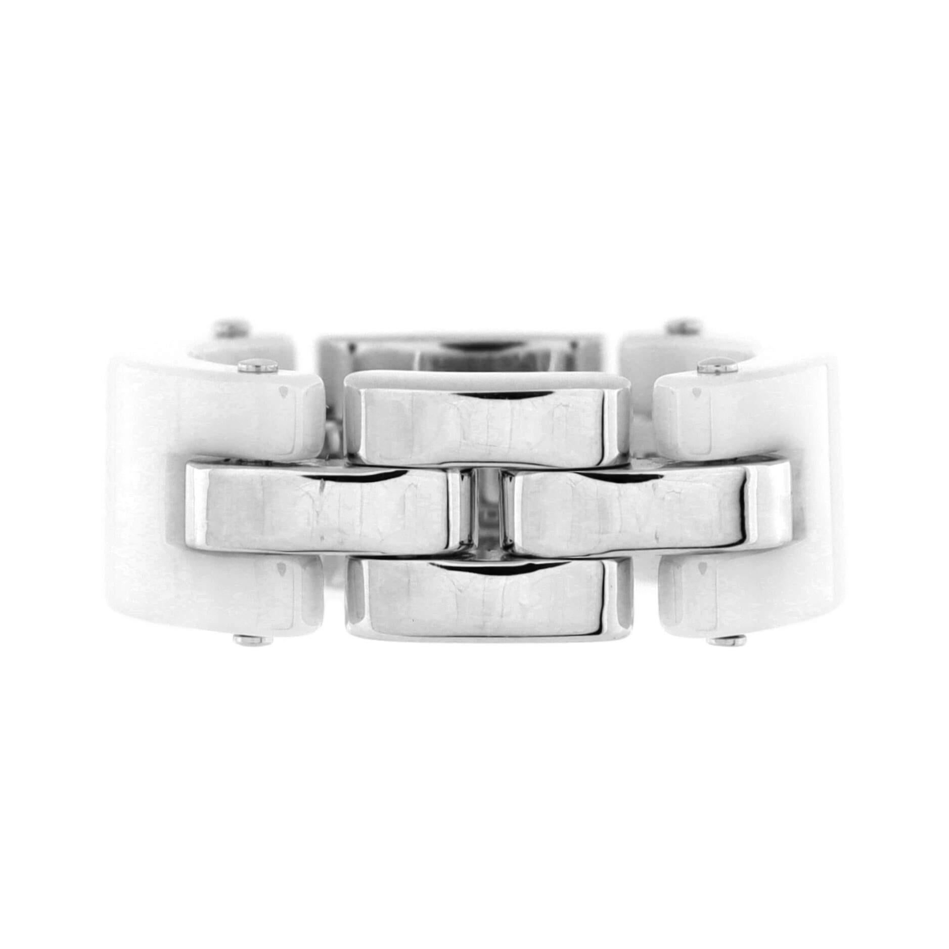 Cartier Maillon Panthere 3 Row Band Ring 18K White Gold and Ceramic with Half In Good Condition For Sale In New York, NY