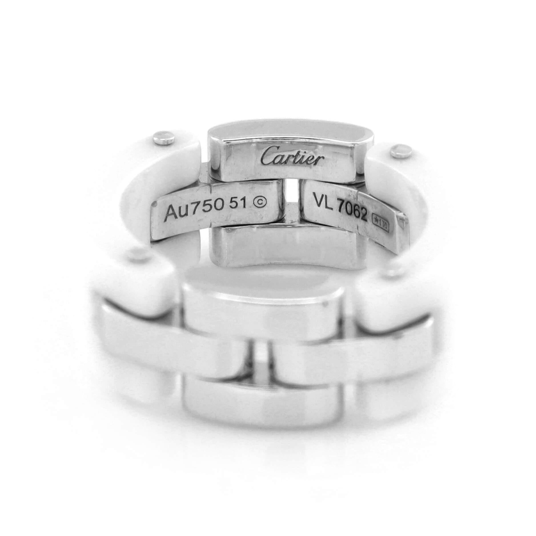 Women's or Men's Cartier Maillon Panthere 3 Row Band Ring 18K White Gold and Ceramic with Half For Sale