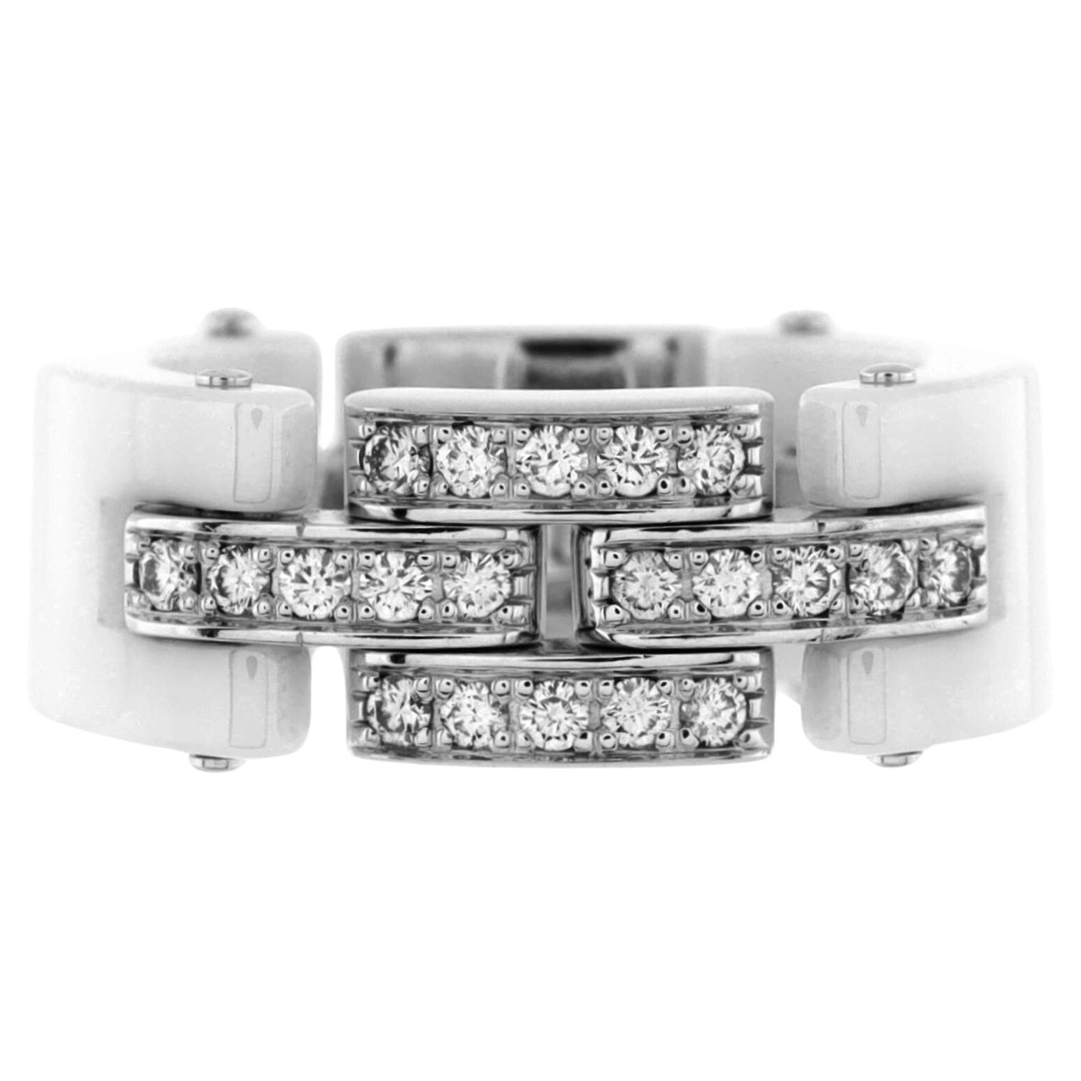 Cartier Maillon Panthere 3 Row Band Ring 18K White Gold and Ceramic with Half For Sale