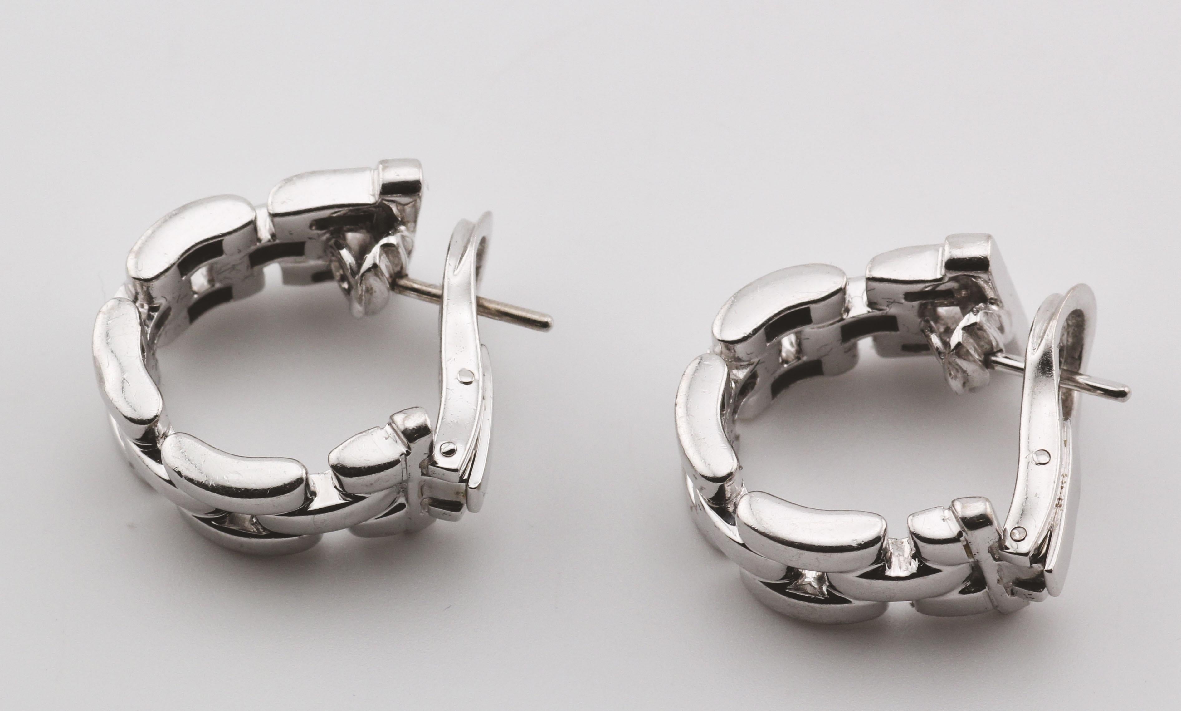 Brilliant Cut Cartier Maillon Panthere 3 Row Diamond 18k White Gold Hoop Earrings